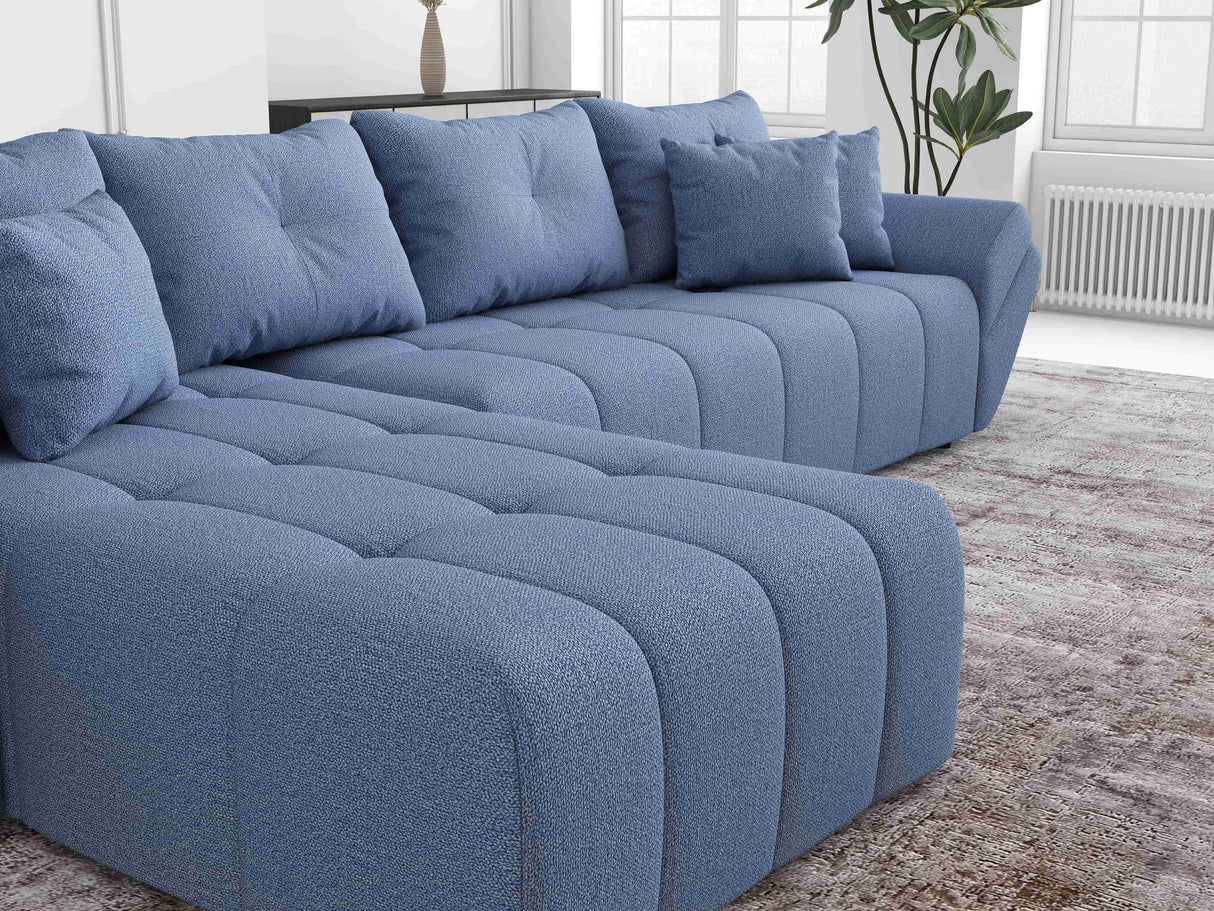 Colțar extensibil dumonde cu ladă de depozitare si sezut confortabil din spuma HR, Berlin XL Enjoy Lux Blue 350x185 cm Fabrica