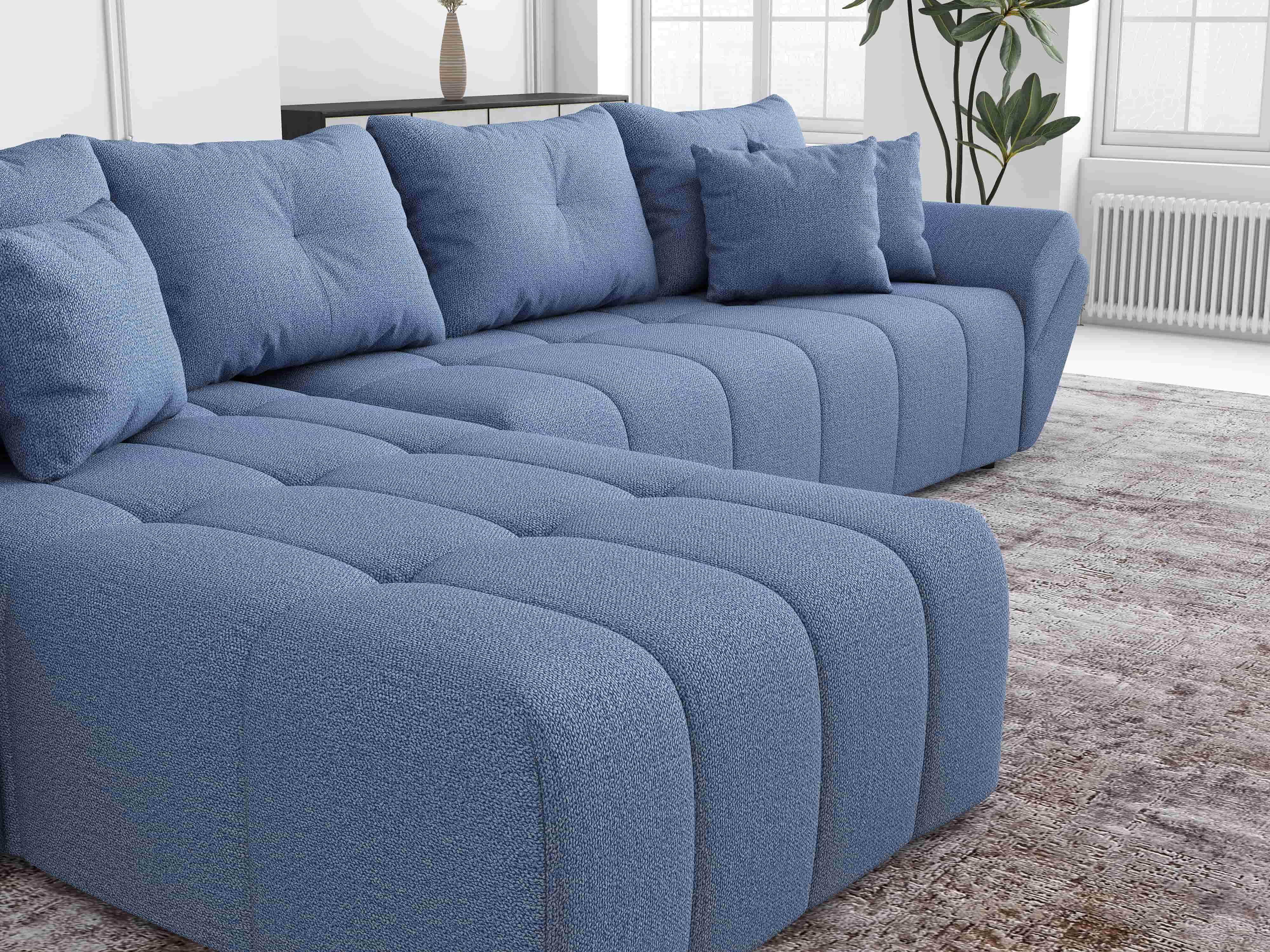 Colțar extensibil dumonde cu ladă de depozitare si sezut confortabil din spuma HR, Berlin XL Enjoy Lux Blue 350x185 cm Fabrica