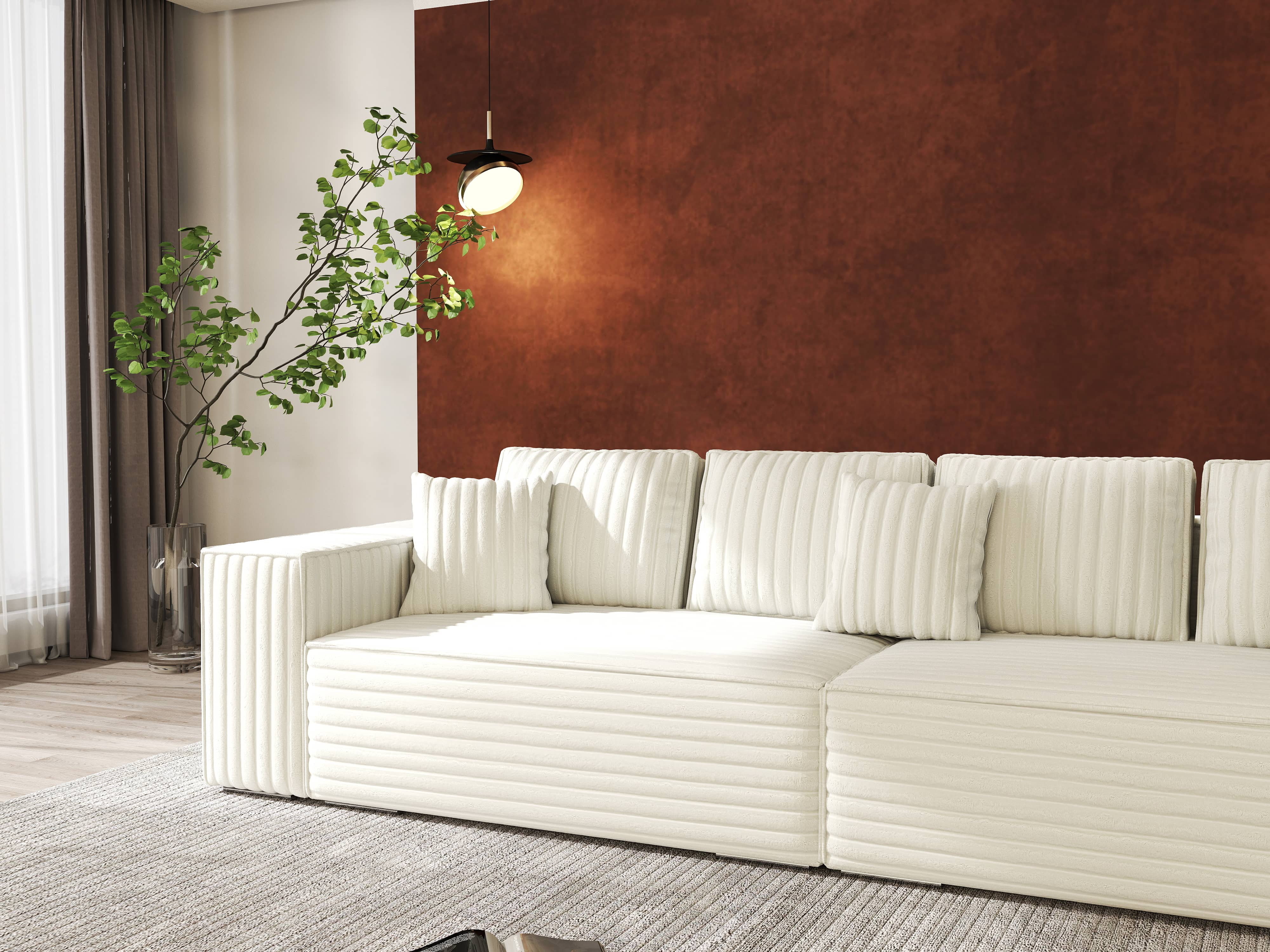 Canapea extensibilă dumonde cu ladă de depozitare si sezut confortabil din spuma HR, Dream Ambience Ivory 310x100 cm Fabrica