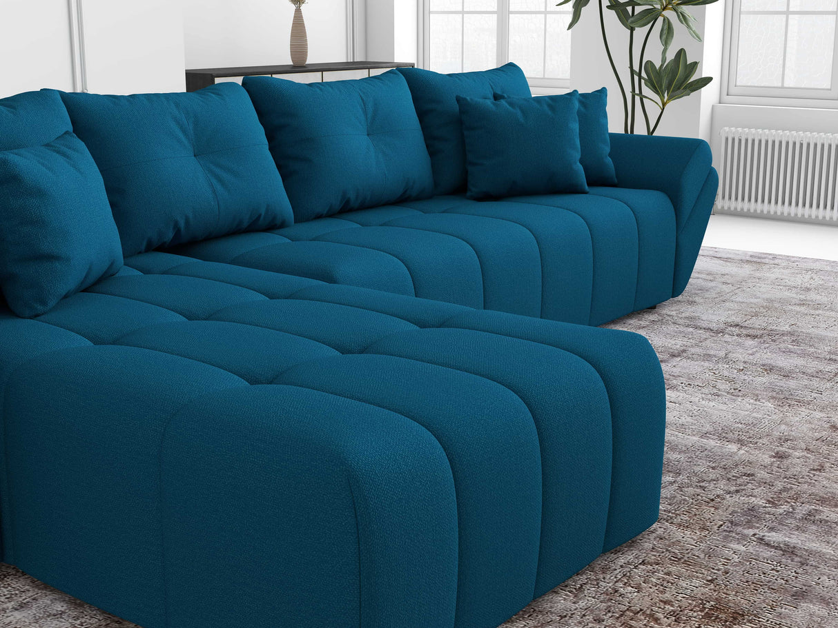 Colțar extensibil dumonde cu ladă de depozitare si sezut confortabil din spuma HR, Berlin XL Enjoy Verde Petrol 350x185 cm Fabrica