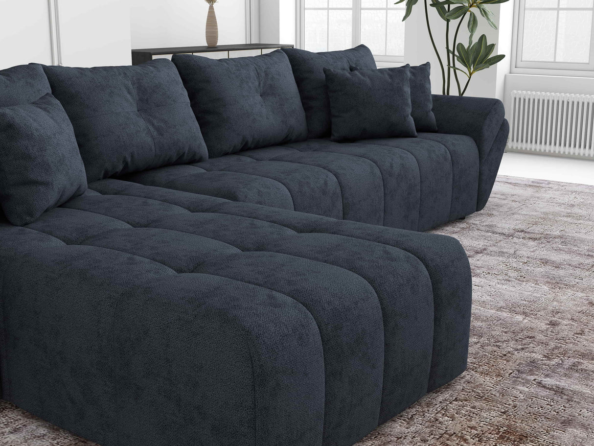 Colțar extensibil dumonde cu ladă de depozitare si sezut confortabil din spuma HR, Berlin XL Enjoy Lux Grey Antracit 350x185 cm Fabrica