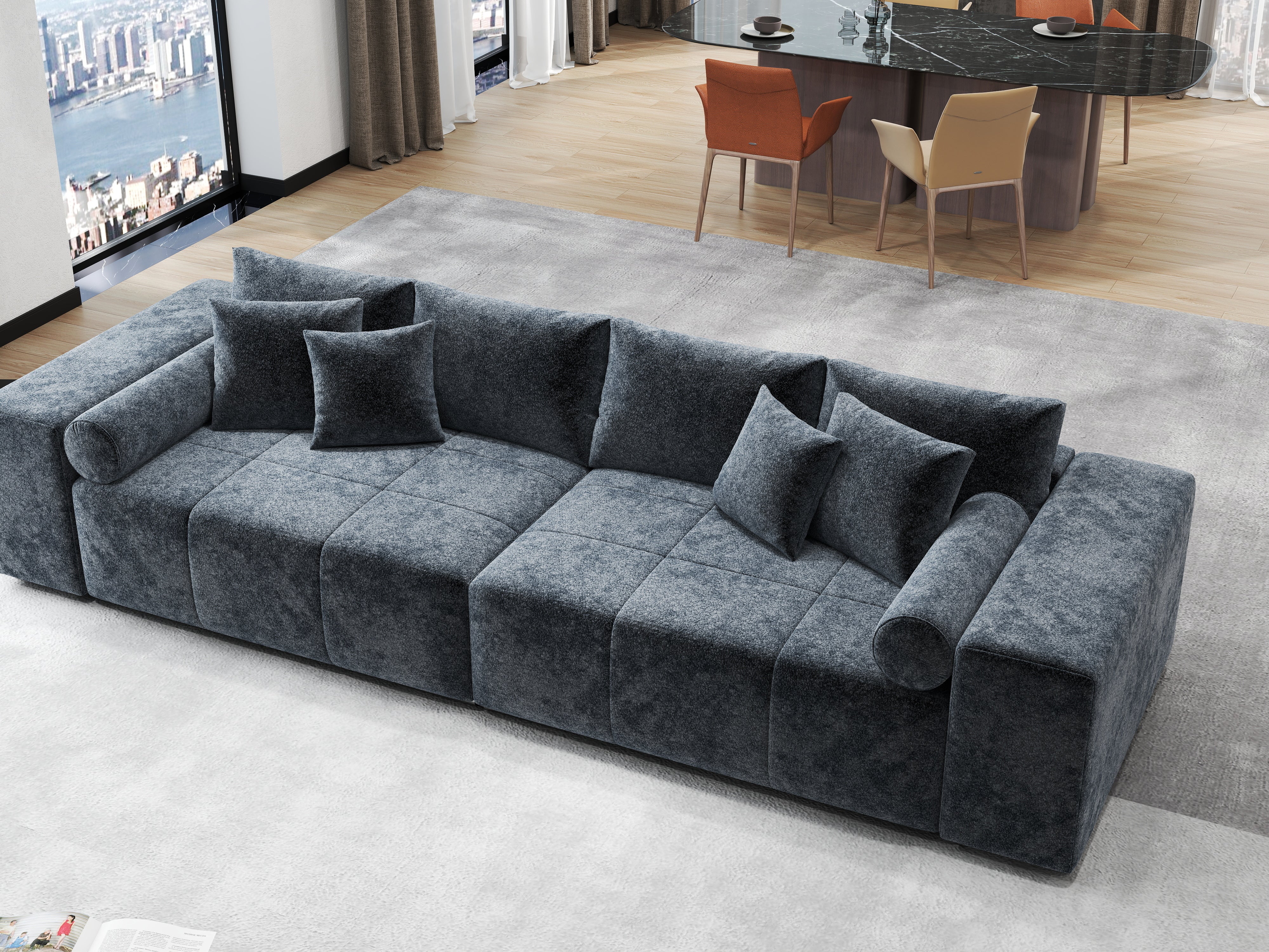 Canapea extensibilă dumonde cu ladă de depozitare si sezut confortabil din spuma HR, Marbela Euphoria Grafit XXL 295x100 cm fabrica
