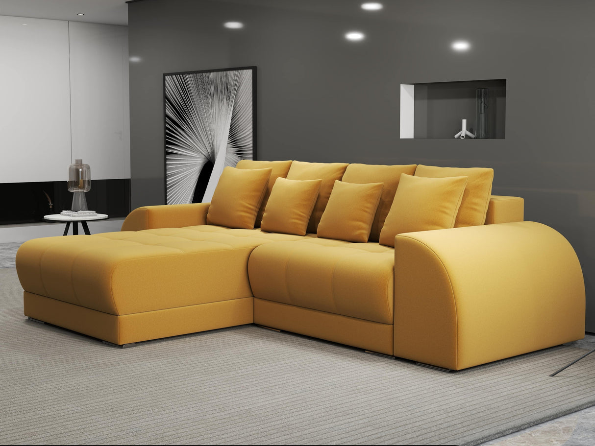 Colțar extensibil dumonde cu ladă de depozitare si sezut confortabil din spuma HR, Verona Royal Mustar 290x185 cm Fabrica