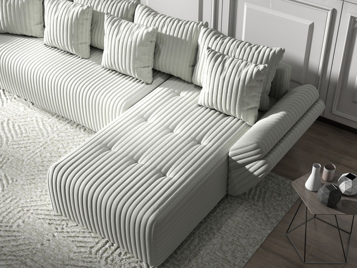 Colțar extensibil dumonde cu ladă de depozitare si sezut confortabil din spuma HR, Berlin XL Ambience Ivory II 350x185 cm Fabrica