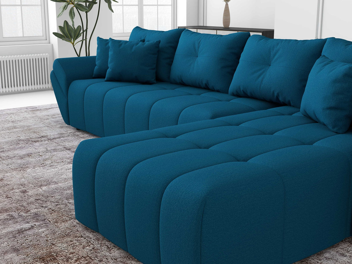 Colțar extensibil dumonde cu ladă de depozitare si sezut confortabil din spuma HR, Berlin XL Enjoy Verde Petrol 350x185 cm II Fabrica