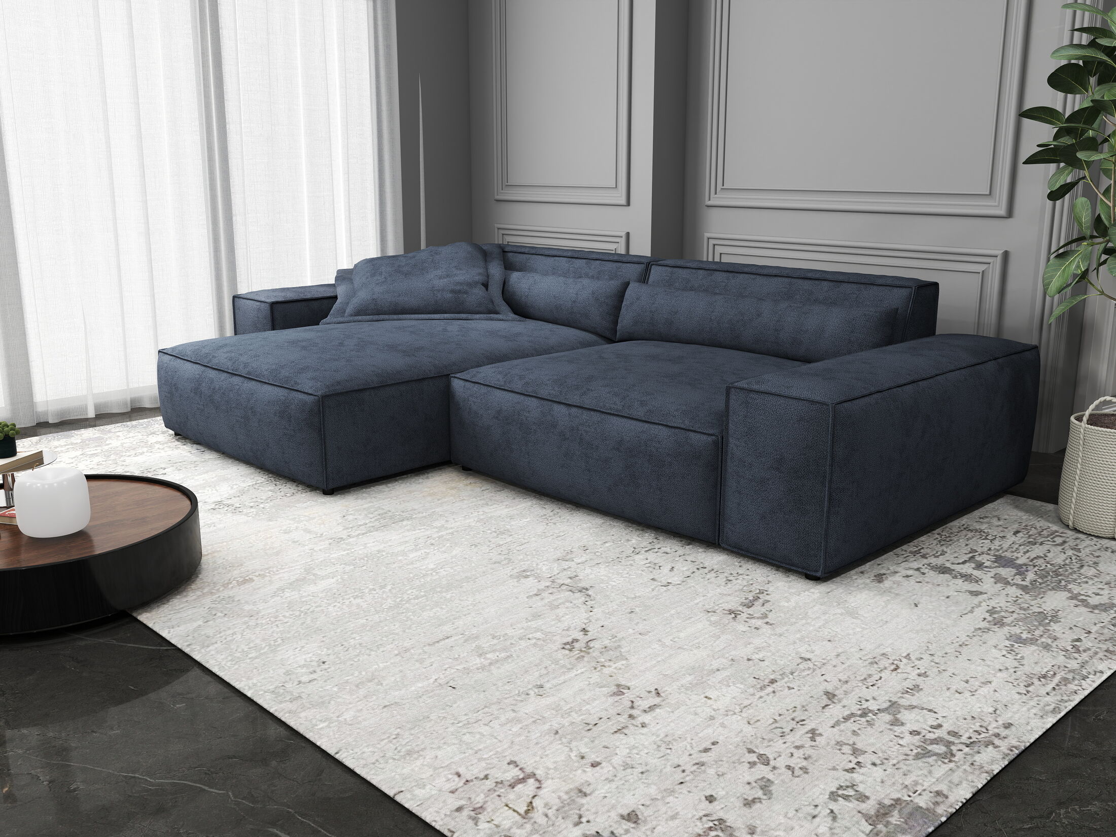 Colțar dumonde cu șezut confortabil din spumă HR, Marvelo Enjoy Antracit 264x175 cm