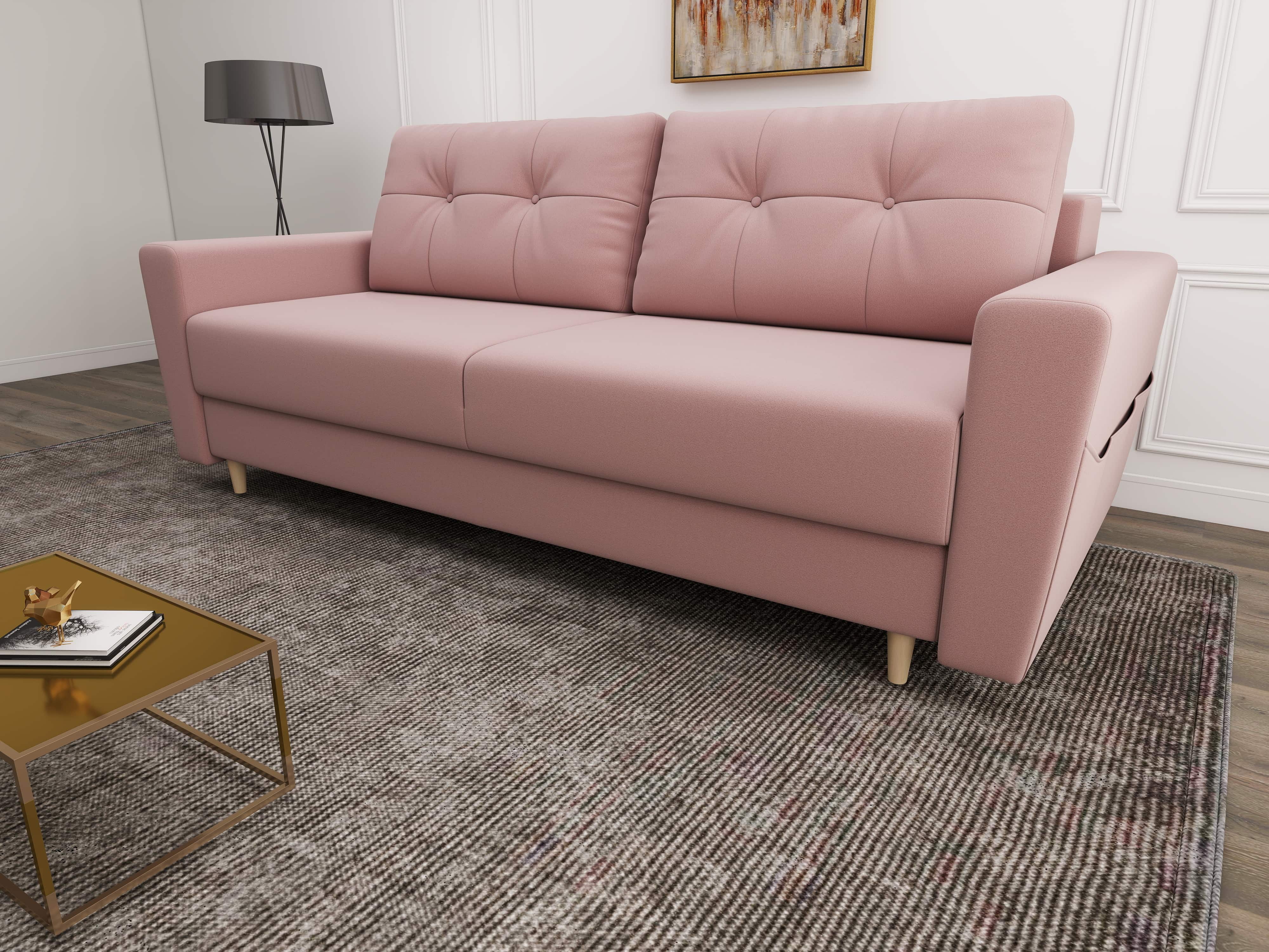 Canapea extensibilă dumonde cu ladă de depozitare si sezut confortabil din spuma HR, Summer Royal Roz 225x100 cm