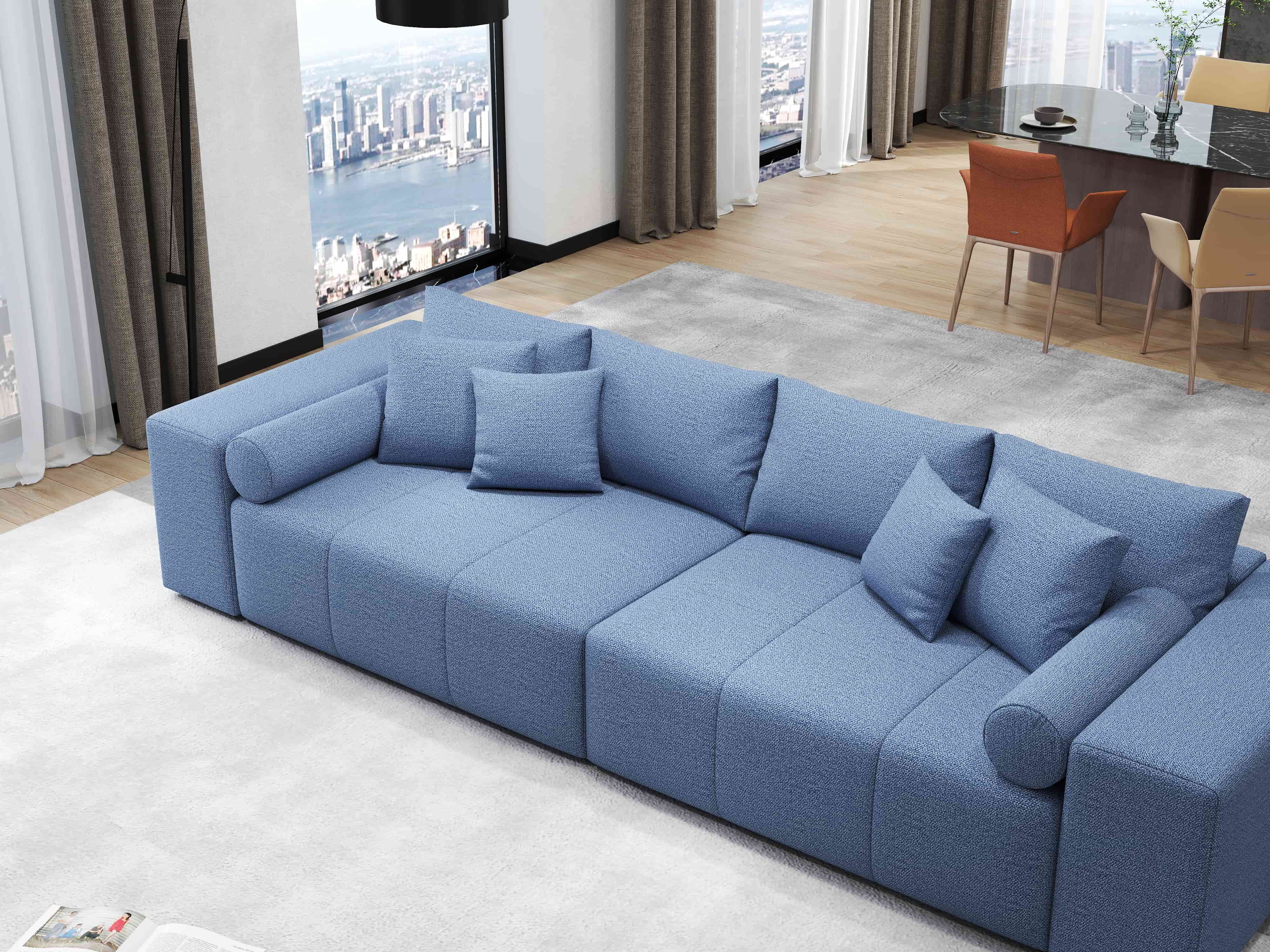 Canapea extensibilă dumonde cu ladă de depozitare si sezut confortabil din spuma HR, Marbela Enjoy Lux Blue XXL 295x100 cm fabrica