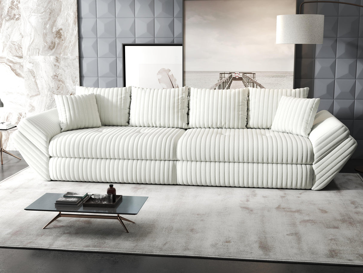 Canapea extensibilă dumonde cu ladă de depozitare si sezut confortabil din spuma HR, Loana Ambience Alb 300x100 cm Fabrica
