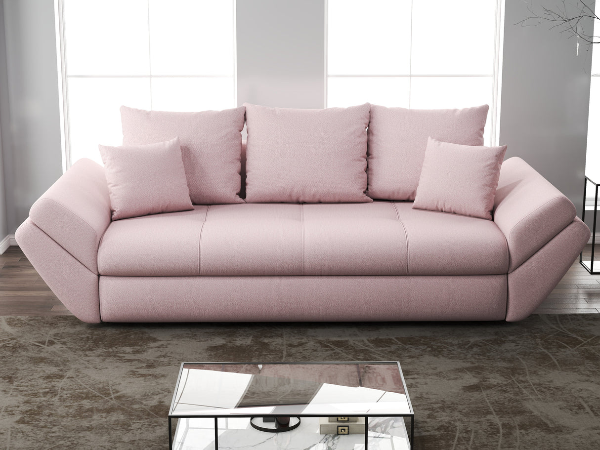 Canapea extensibilă dumonde cu ladă de depozitare si sezut confortabil din spuma HR, Loana Pink 250x100 cm Fabrica