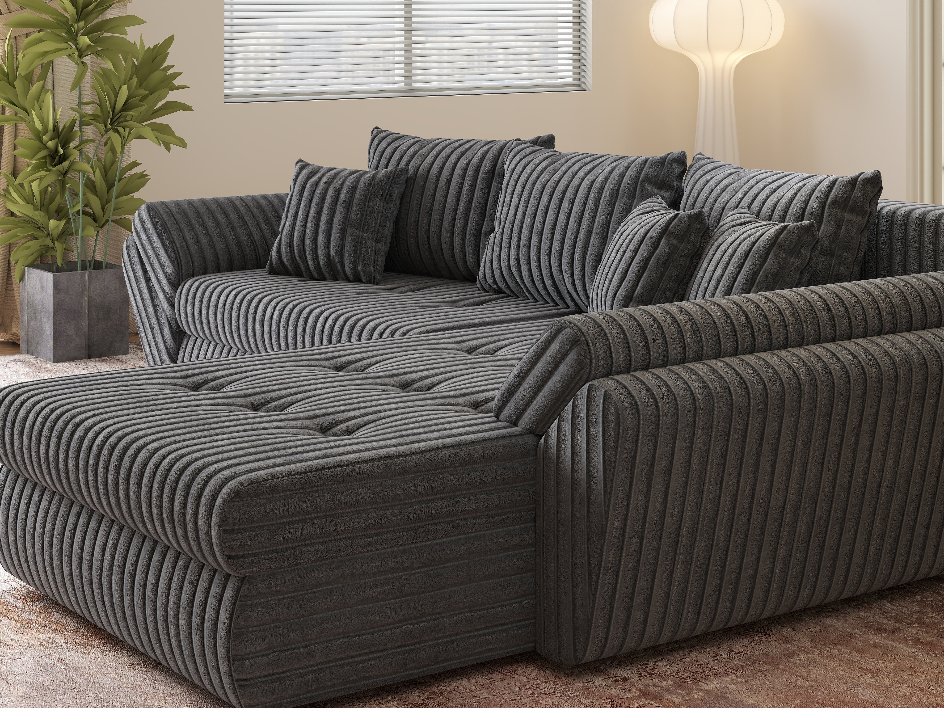 Colțar extensibil dumonde cu ladă de depozitare si sezut confortabil din spuma HR, Loana Ambience Antracit II 270x185 cm Fabrica