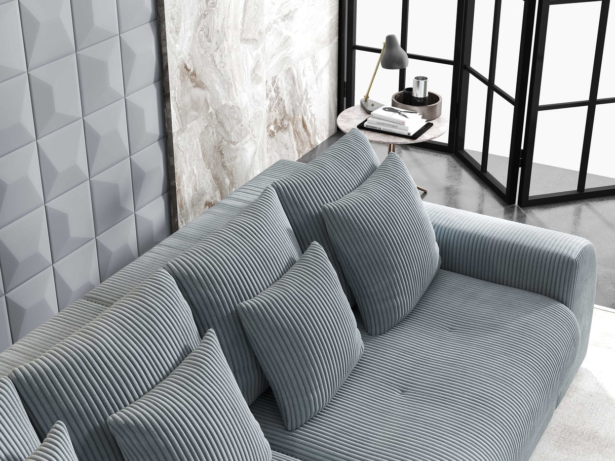Colțar extensibil dumonde cu ladă de depozitare si sezut confortabil din spuma HR, Verona Zoom Gri Mint 290x185 cm Fabrica