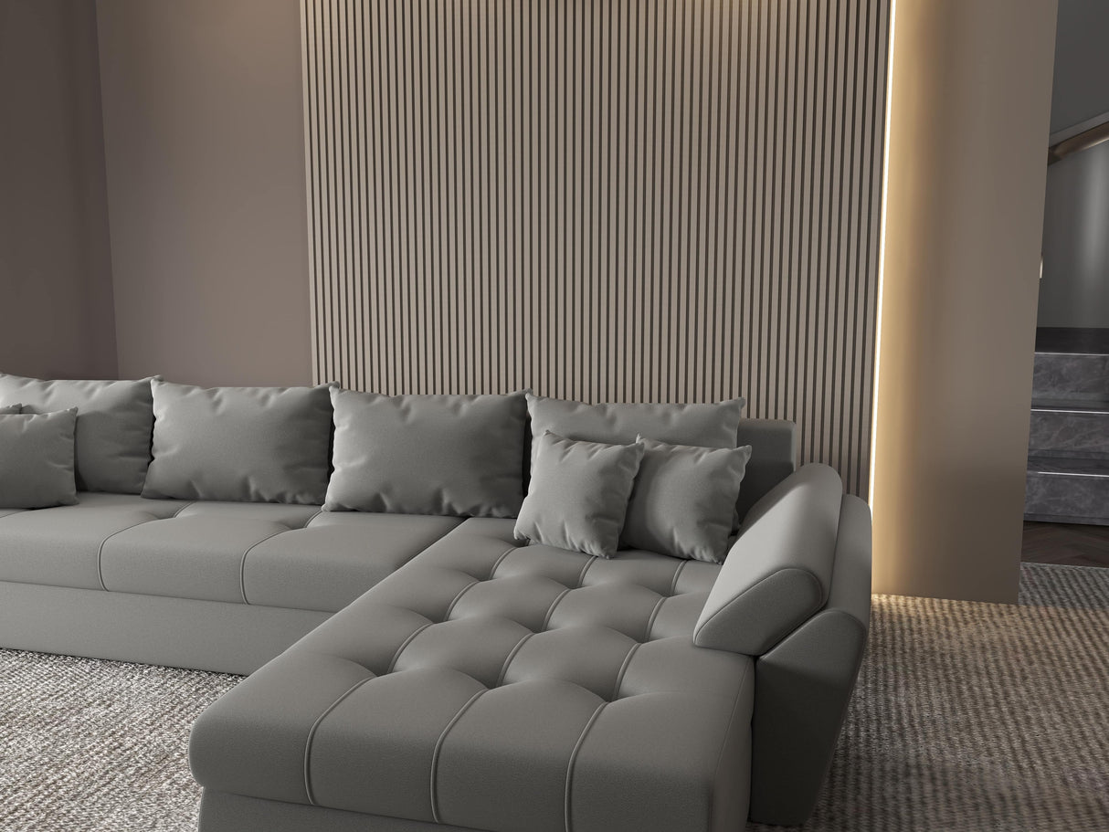 Colțar extensibil dumonde cu ladă de depozitare si sezut confortabil din spuma HR, Loana XL Royal Gri II 335x185 cm Fabrica