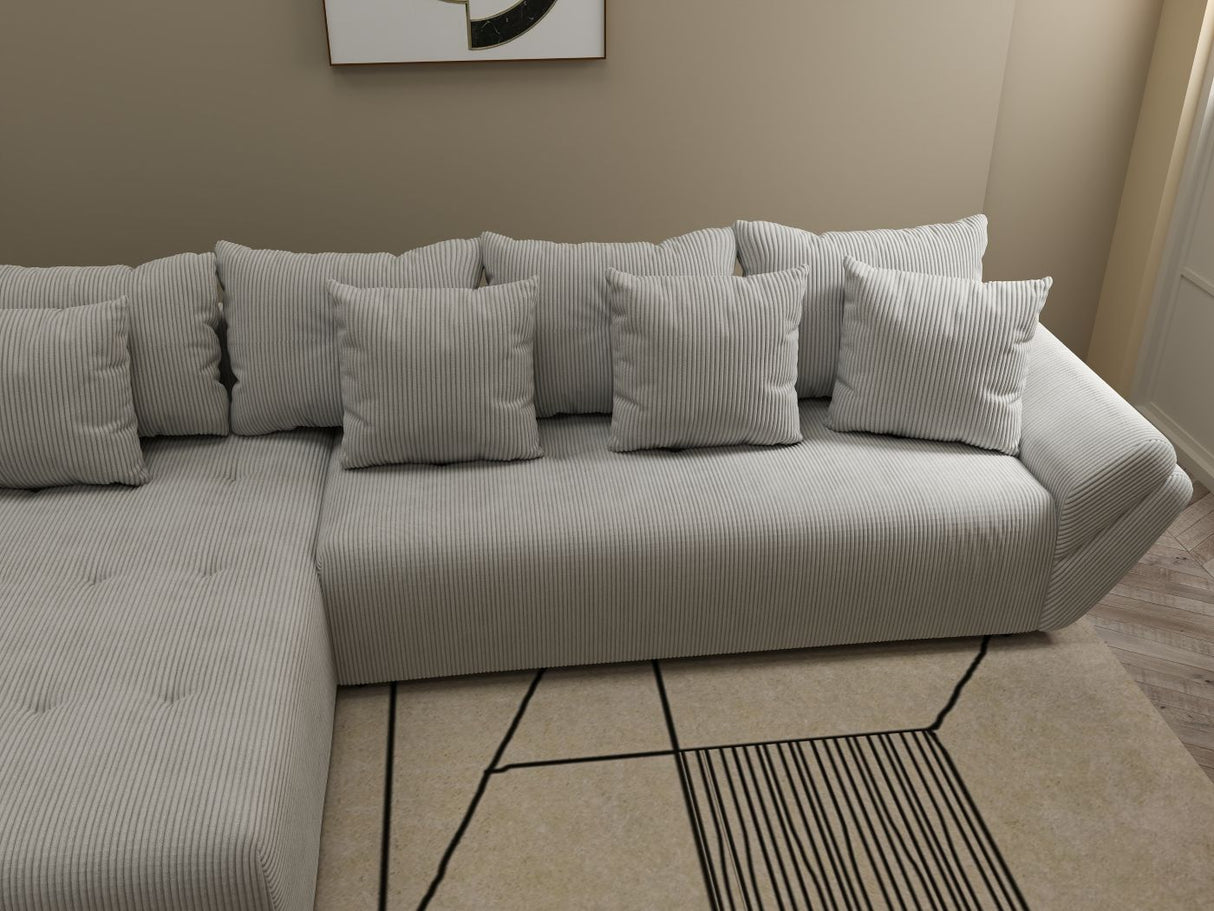 Colțar extensibil dumonde cu ladă de depozitare si sezut confortabil din spuma HR, Berlin XL Zoom Pearl 350x185 cm