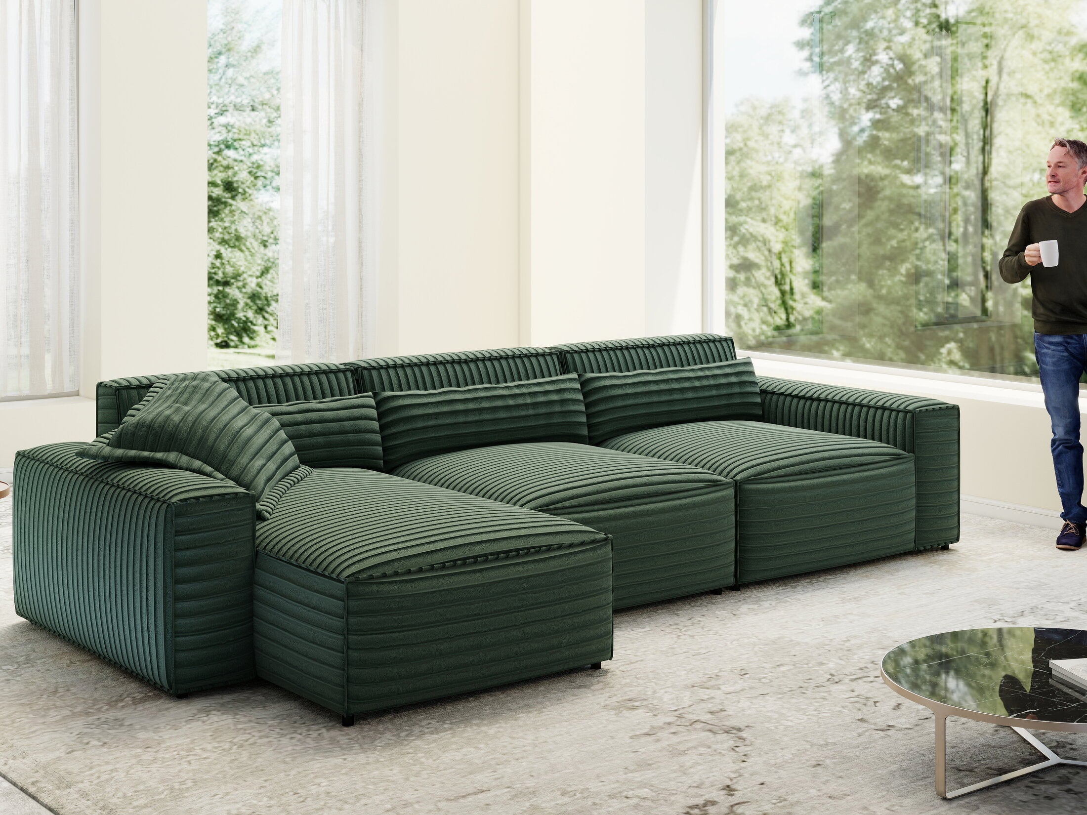 Colțar dumonde cu sezut confortabil din spuma HR, Marvelo XL Ambience Verde 366x175 cm