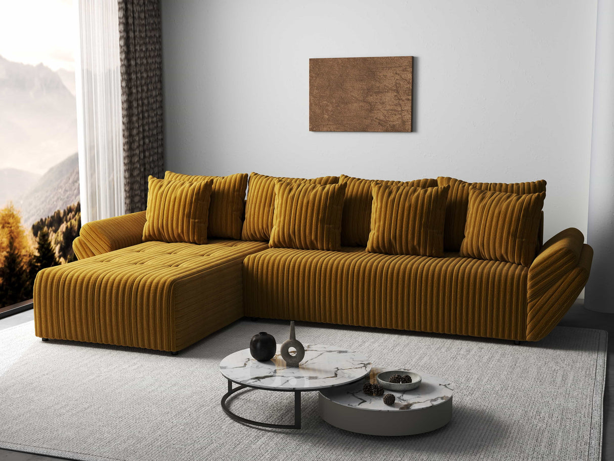 Colțar extensibil dumonde cu ladă de depozitare si sezut confortabil din spuma HR, Berlin XL Ambience Mustar 350x185 cm Fabrica