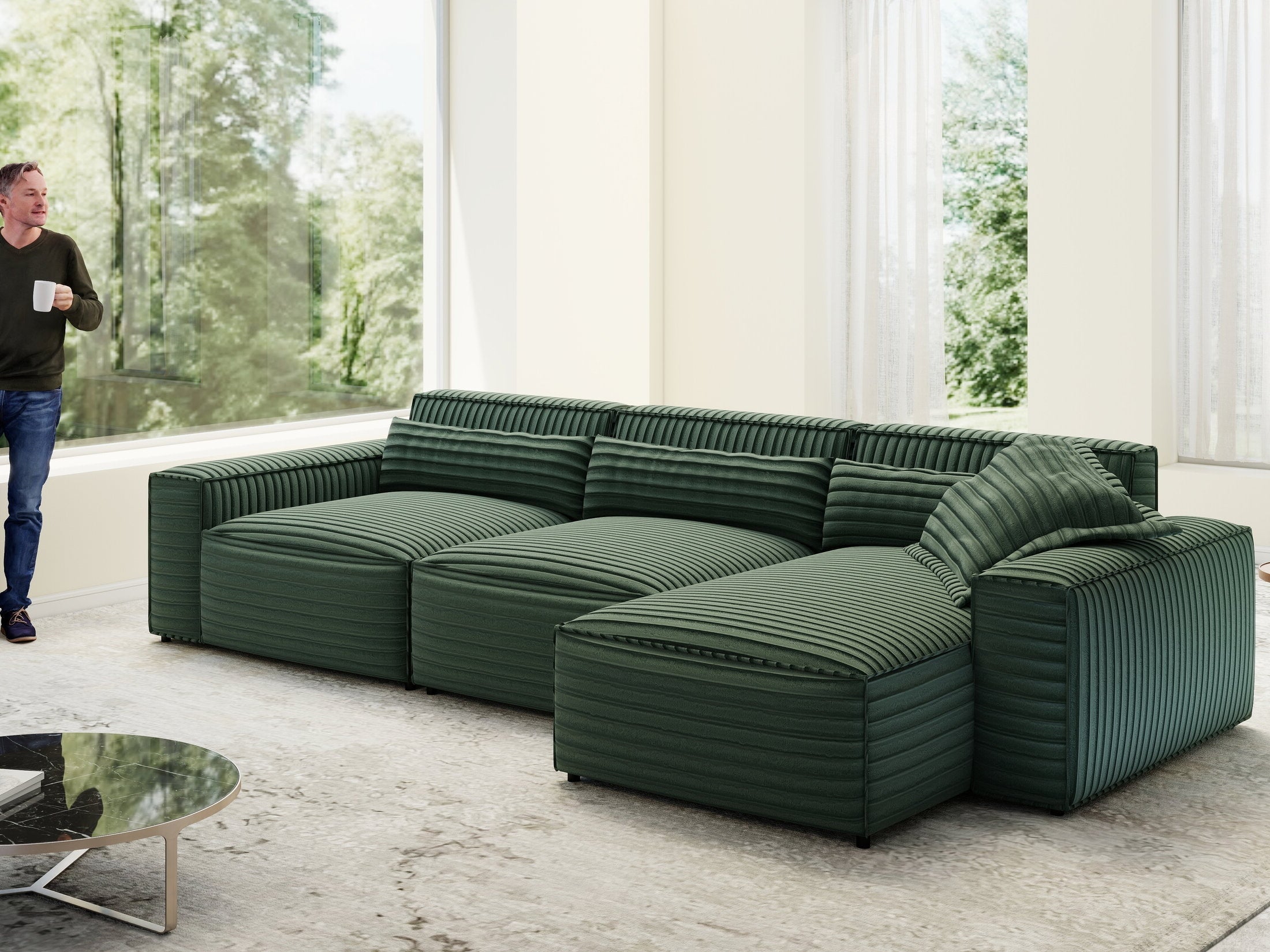 Colțar dumonde cu sezut confortabil din spuma HR, Marvelo XL Ambience Verde 366x175 cm II