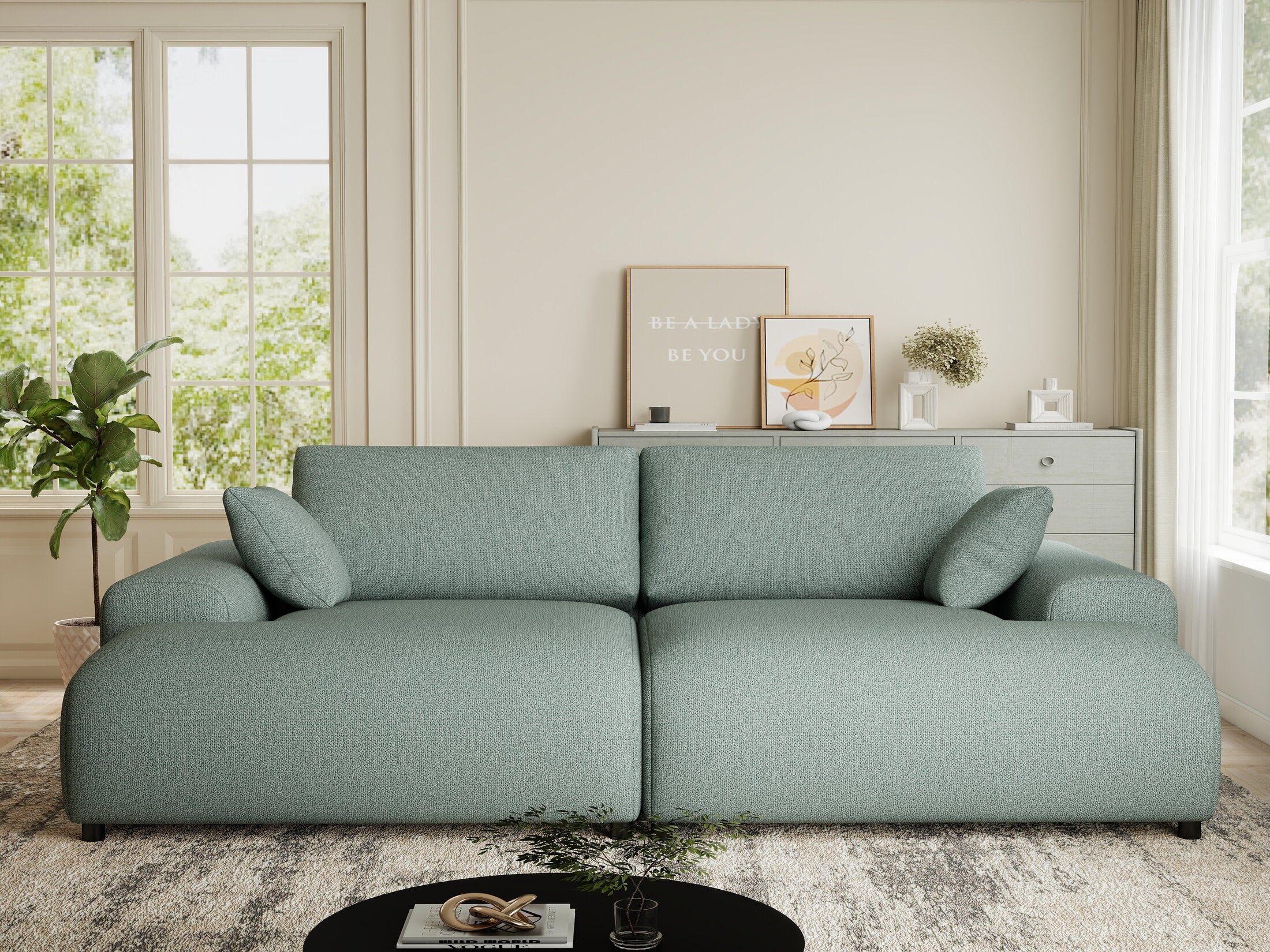 Canapea dumonde cu sezut confortabil din spuma HR, Hudson Enjoy Verde Mint 237x144 cm