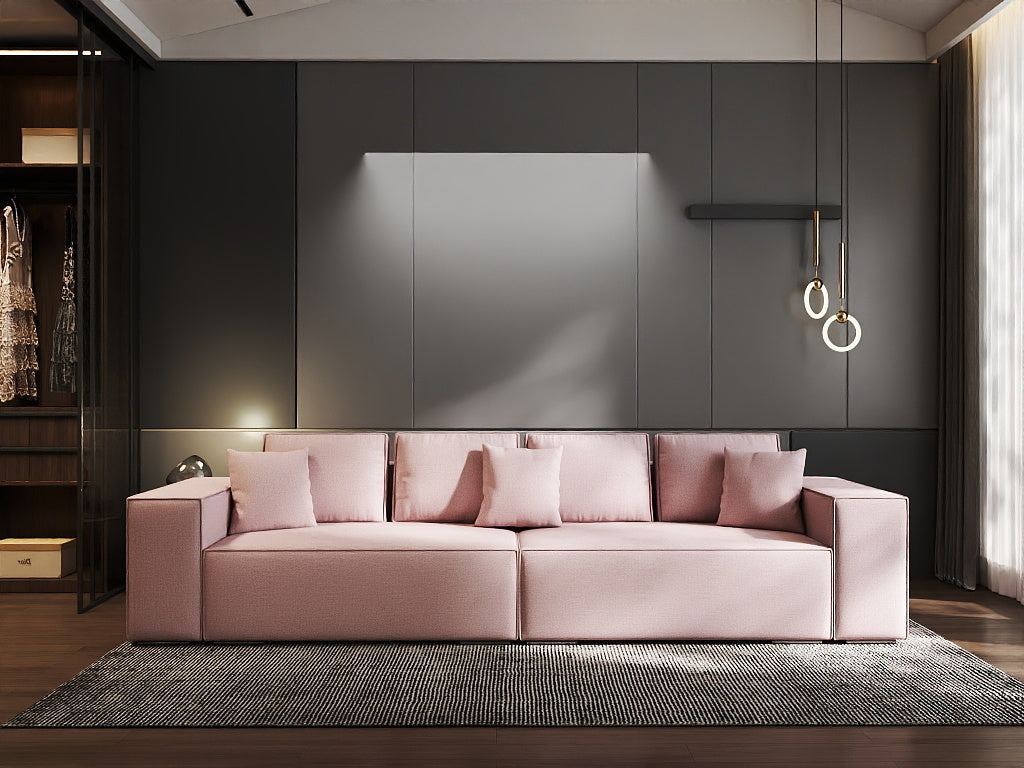 Canapea extensibilă dumonde cu ladă de depozitare si sezut confortabil din spuma HR, Dream Enjoy Flamingo 310x100 cm Fabrica