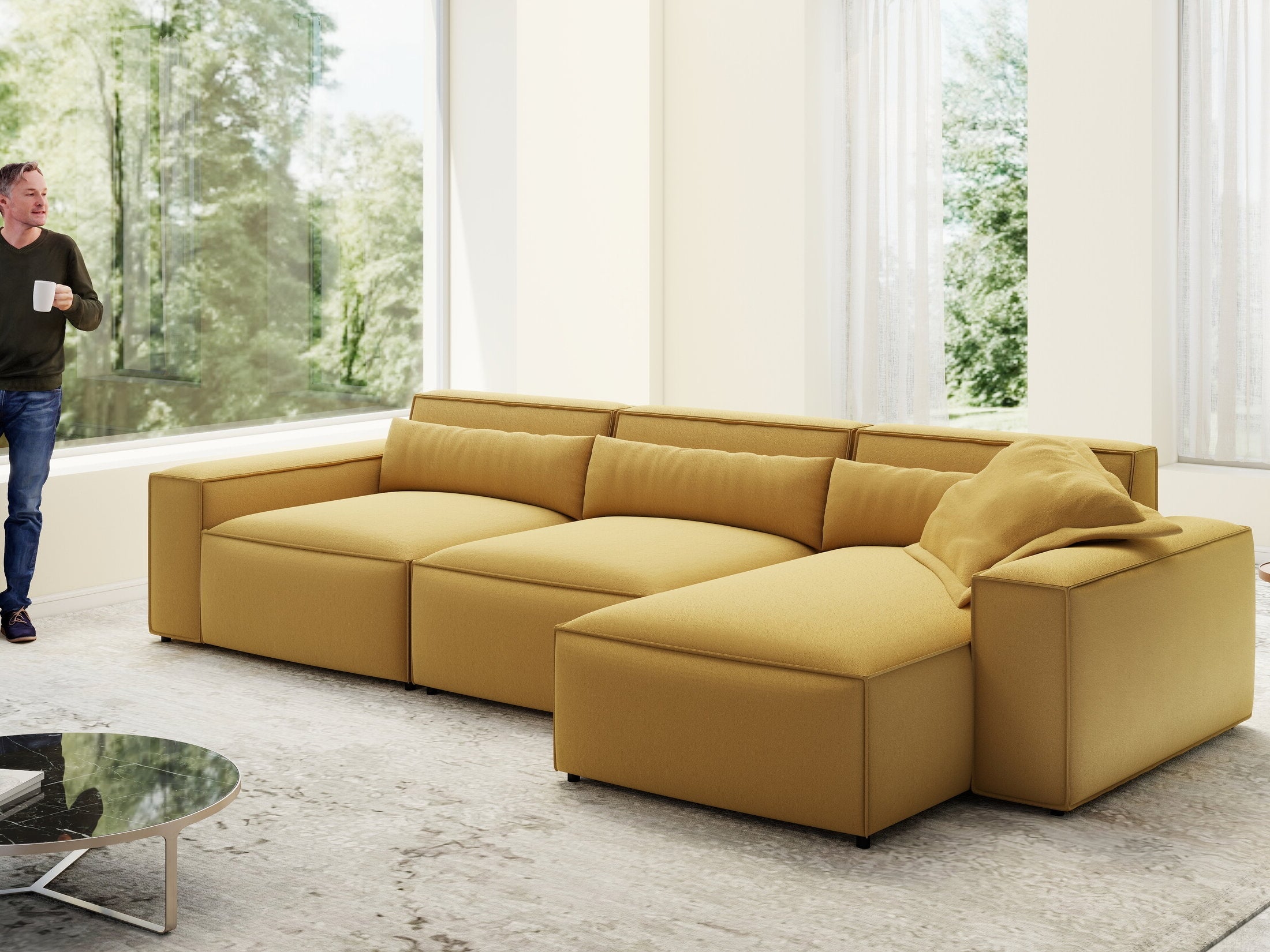 Colțar dumonde cu sezut confortabil din spuma HR, Marvelo XL Royal Mustar 366x175 cm II