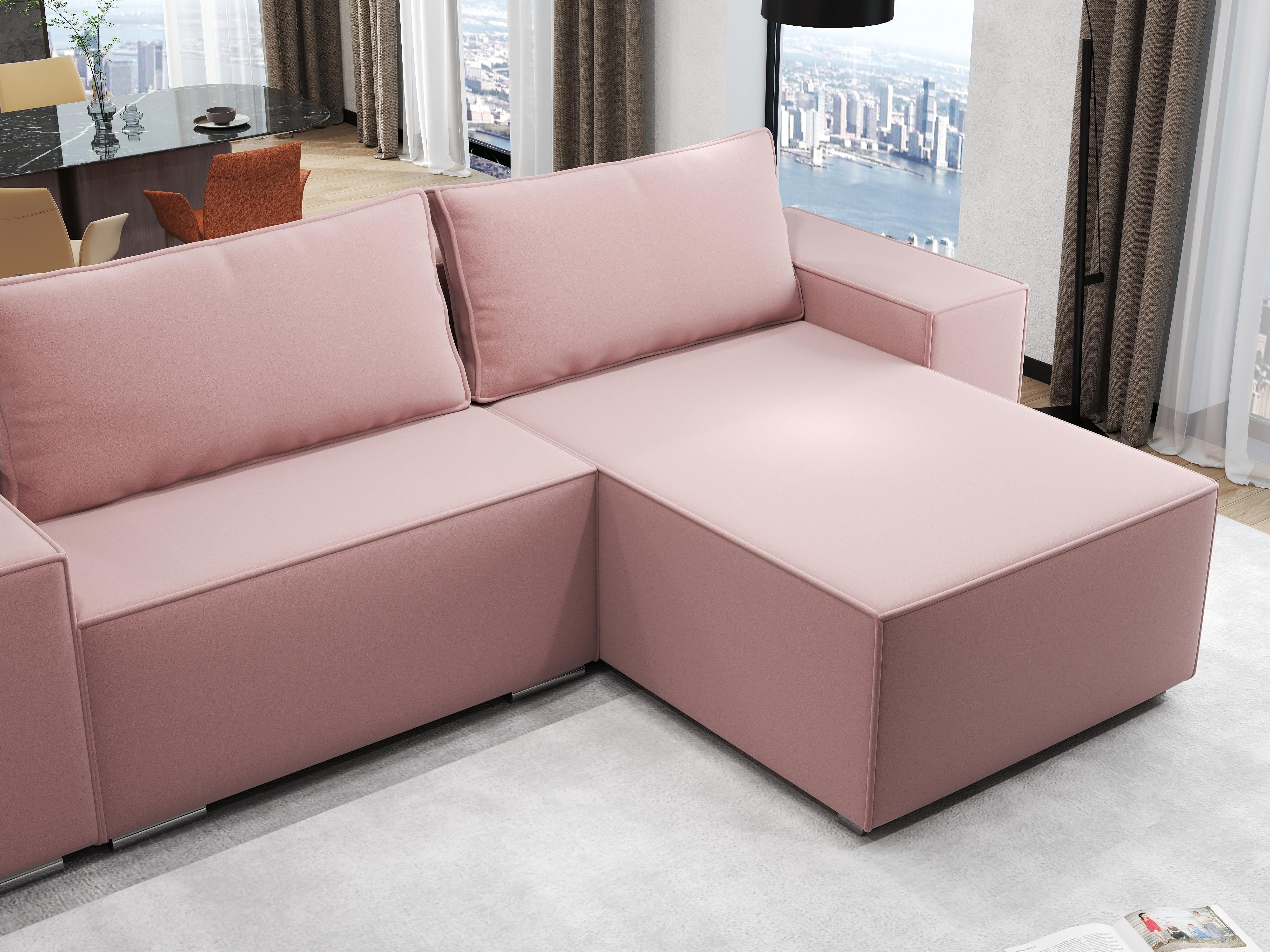 Colțar extensibil dumonde cu ladă de depozitare si sezut confortabil din spuma HR, Dream Royal Roz 290x185 cm II Fabrica