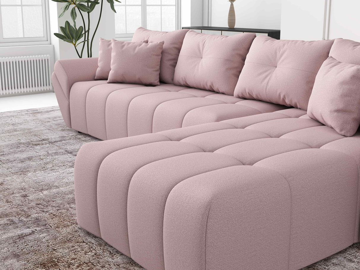 Colțar extensibil dumonde cu ladă de depozitare si sezut confortabil din spuma HR, Berlin XL Enjoy Lux Flamingo 350x185 cm II Fabrica