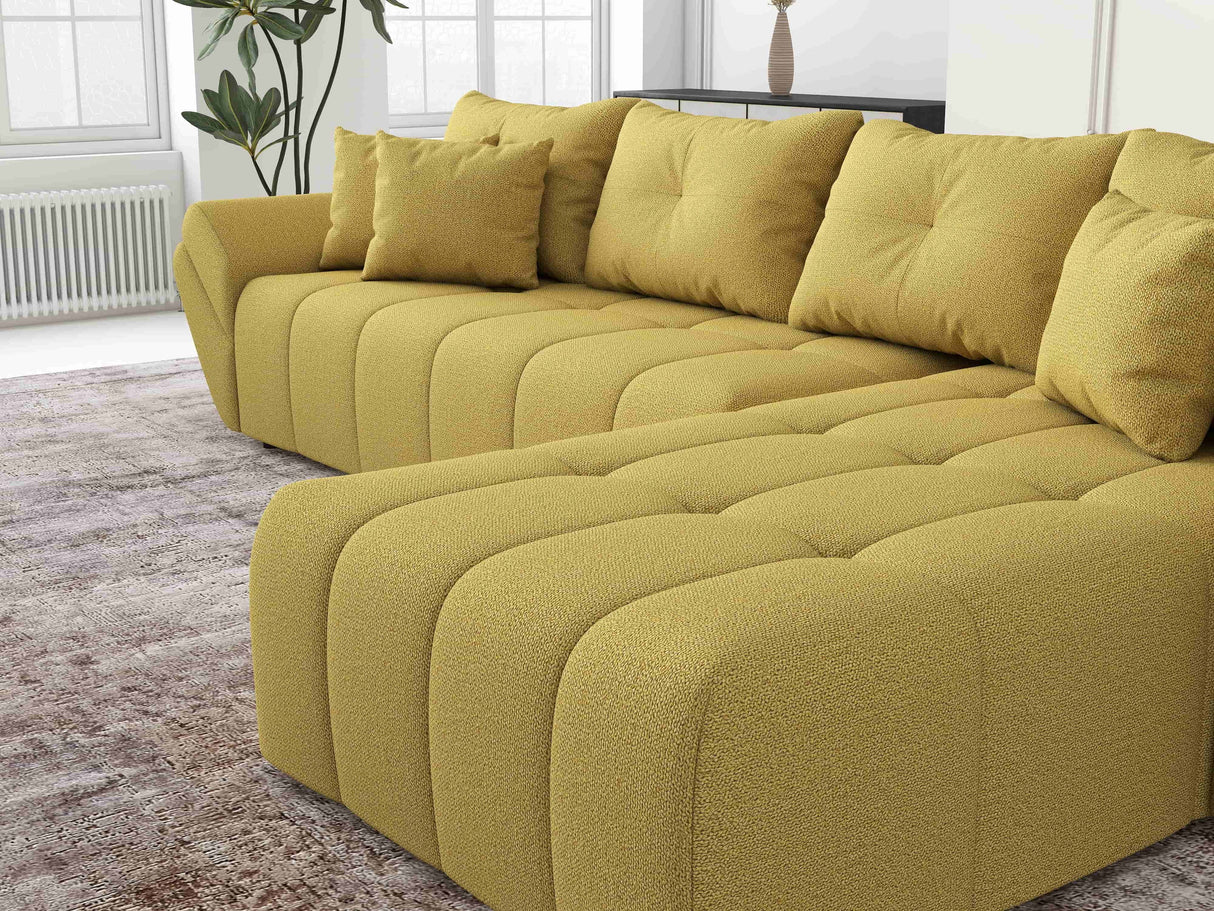 Colțar extensibil dumonde cu ladă de depozitare si sezut confortabil din spuma HR, Berlin XL Enjoy Lux Melon 350x185 cm II Fabrica