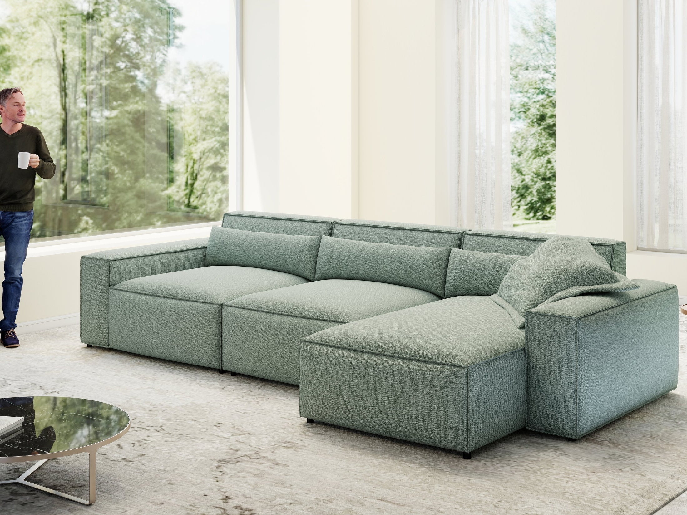 Colțar dumonde cu sezut confortabil din spuma HR, Marvelo XL Enjoy Verde Mint 366x175 cm II