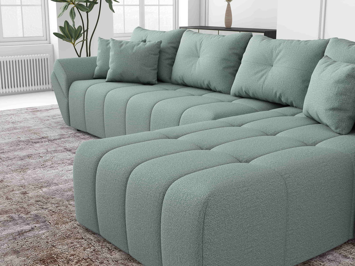 Colțar extensibil dumonde cu ladă de depozitare si sezut confortabil din spuma HR, Berlin XL Enjoy Lux Mint 350x185 cm II Fabrica