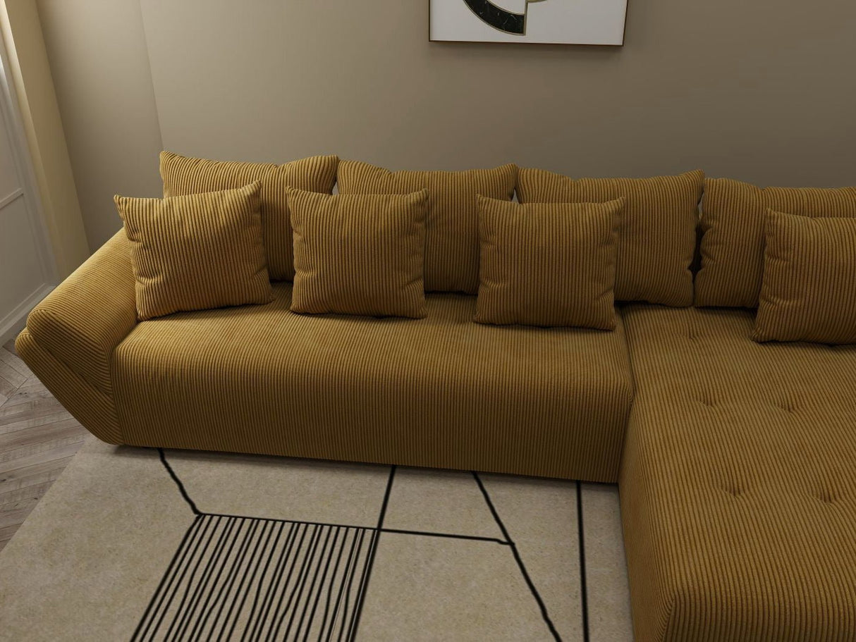 Colțar extensibil dumonde cu ladă de depozitare si sezut confortabil din spuma HR, Berlin XL Zoom Mustar 350x185 cm II Fabrica