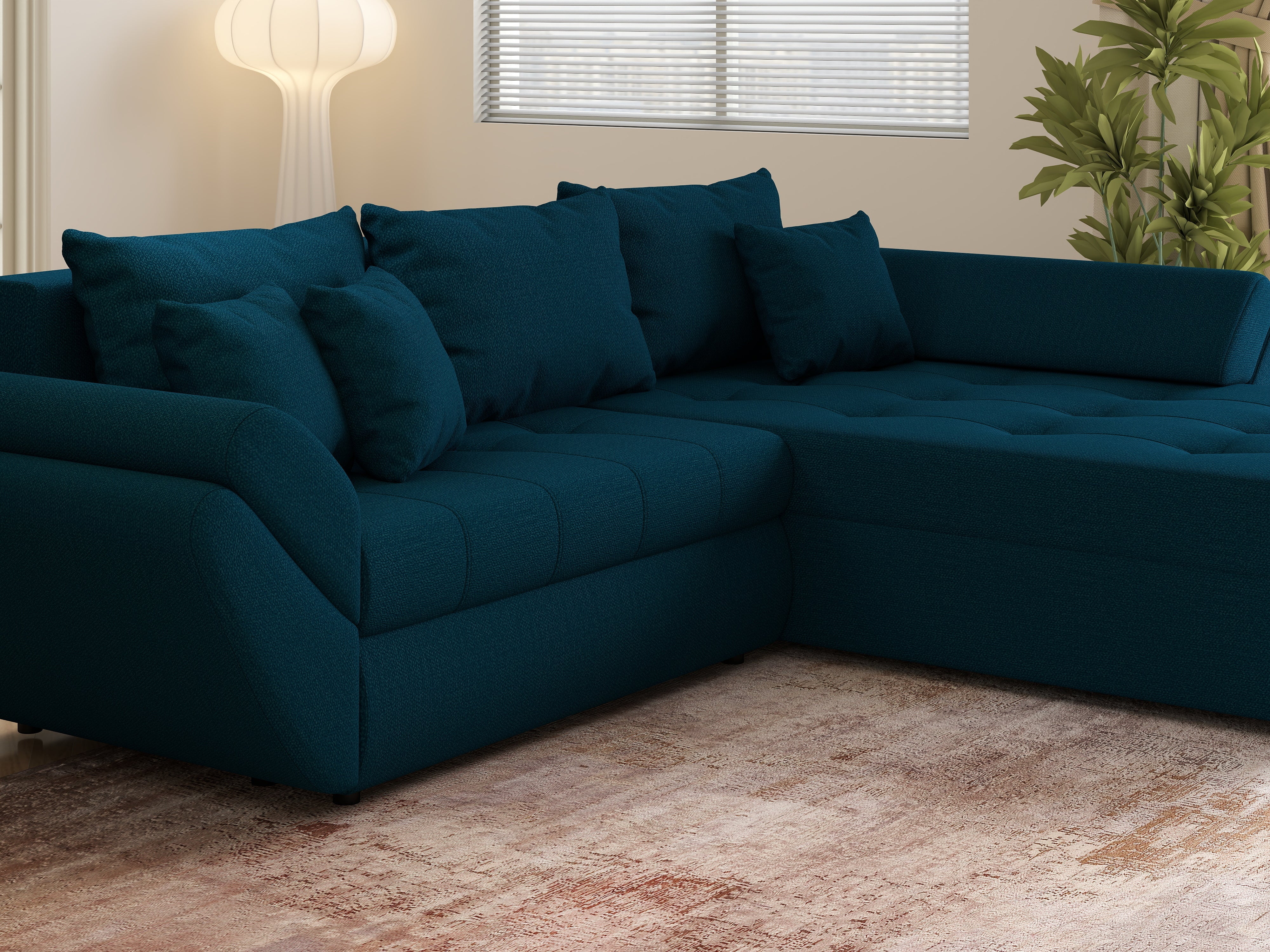 Colțar extensibil dumonde cu ladă de depozitare si sezut confortabil din spuma HR, Loana Petrol Green II 270x185 cm Fabrica