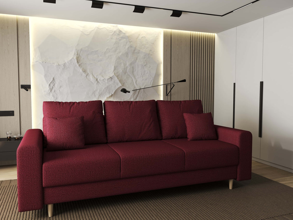 Canapea extensibilă dumonde cu ladă de depozitare si sezut confortabil din spuma HR, Kronos Enjoy Rosu 210x100 cm fabrica