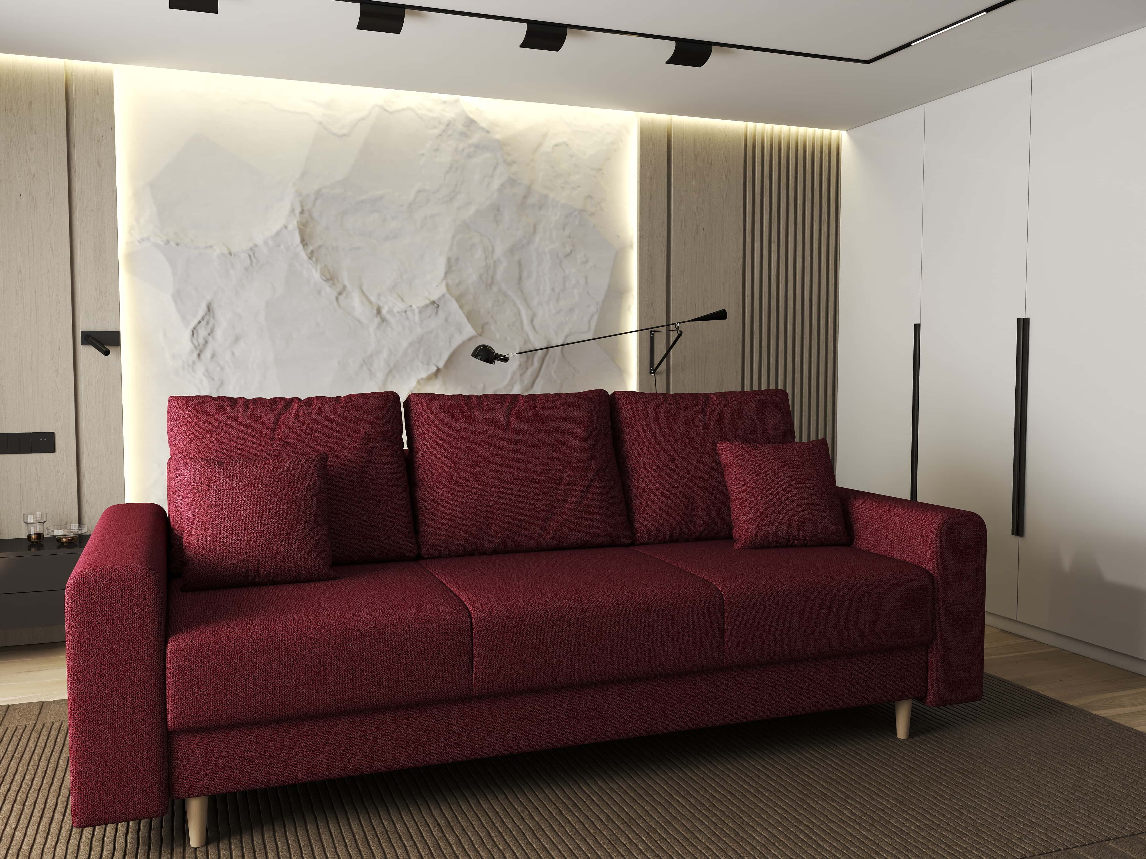 Canapea extensibilă dumonde cu ladă de depozitare si sezut confortabil din spuma HR, Kronos Enjoy Rosu 210x100 cm fabrica