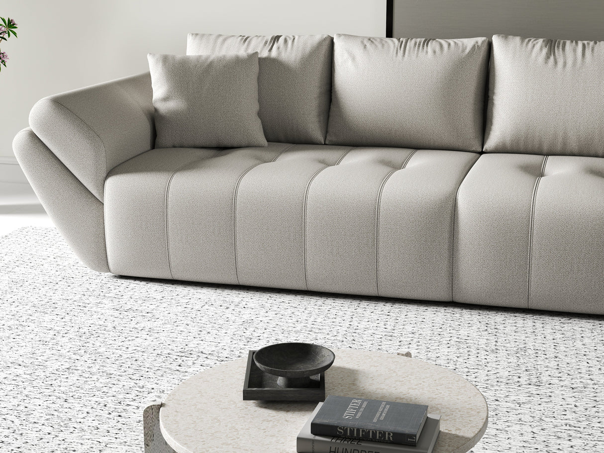 Canapea extensibilă dumonde cu ladă de depozitare si sezut confortabil din spuma HR, Berlin Beige 300x100 cm Fabrica