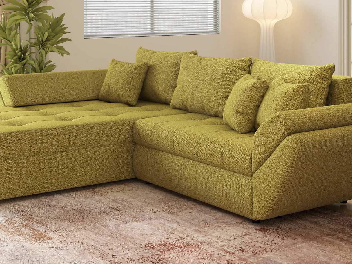 Colțar extensibil dumonde cu ladă de depozitare si sezut confortabil din spuma HR, Loana Green Lux 270x185 cm Fabrica