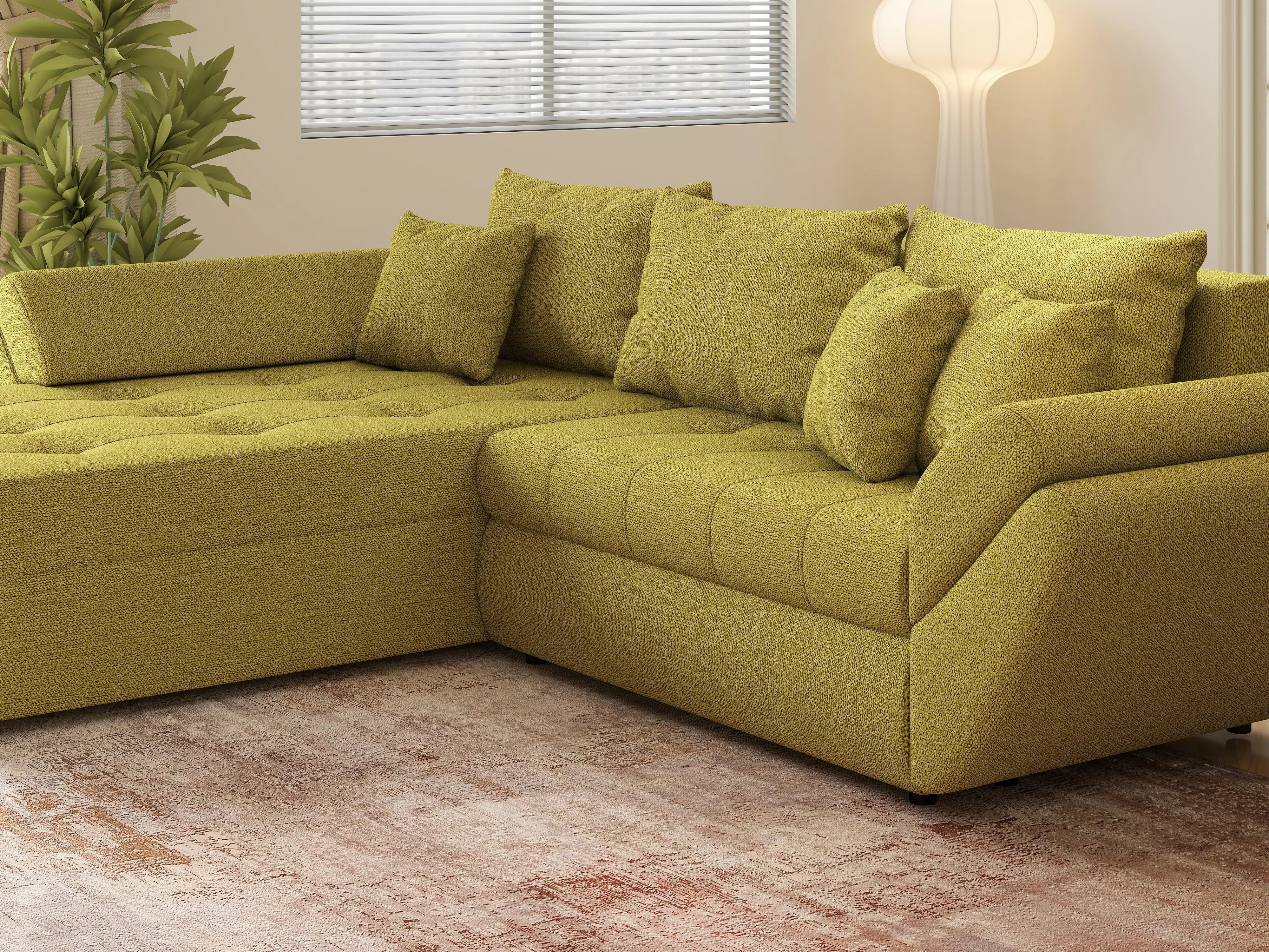 Colțar extensibil dumonde cu ladă de depozitare si sezut confortabil din spuma HR, Loana Green Lux 270x185 cm Fabrica