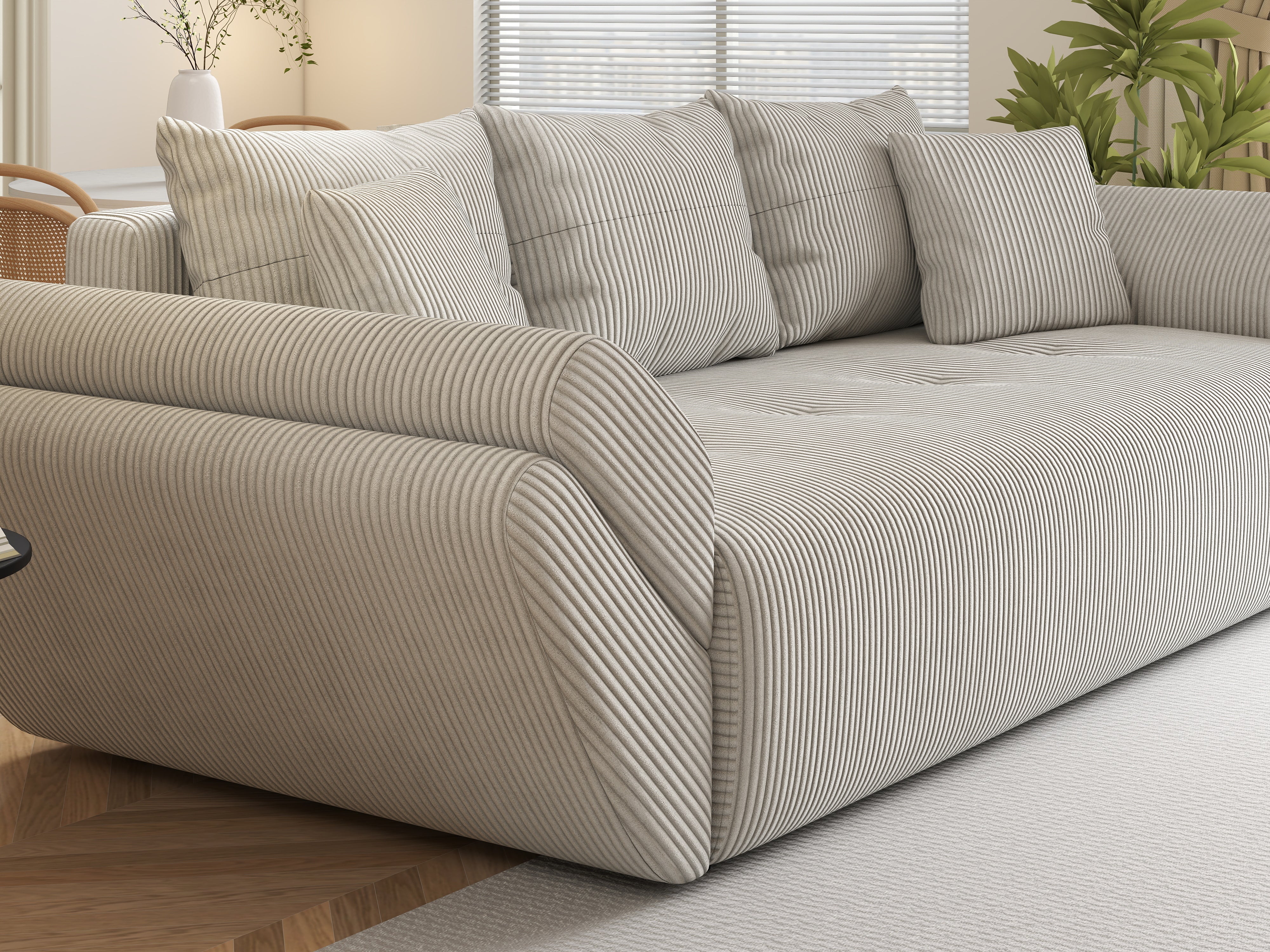 Canapea extensibilă dumonde cu ladă de depozitare si sezut confortabil din spuma HR, Berlin Zoom Crem 250x100 cm Fabrica