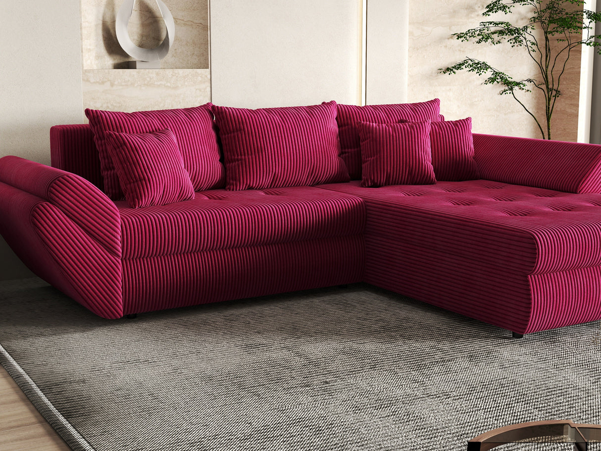 Colțar extensibil dumonde cu ladă de depozitare si sezut confortabil din spuma HR, Loana Bordeaux Zoom II 270x185 cm Fabrica