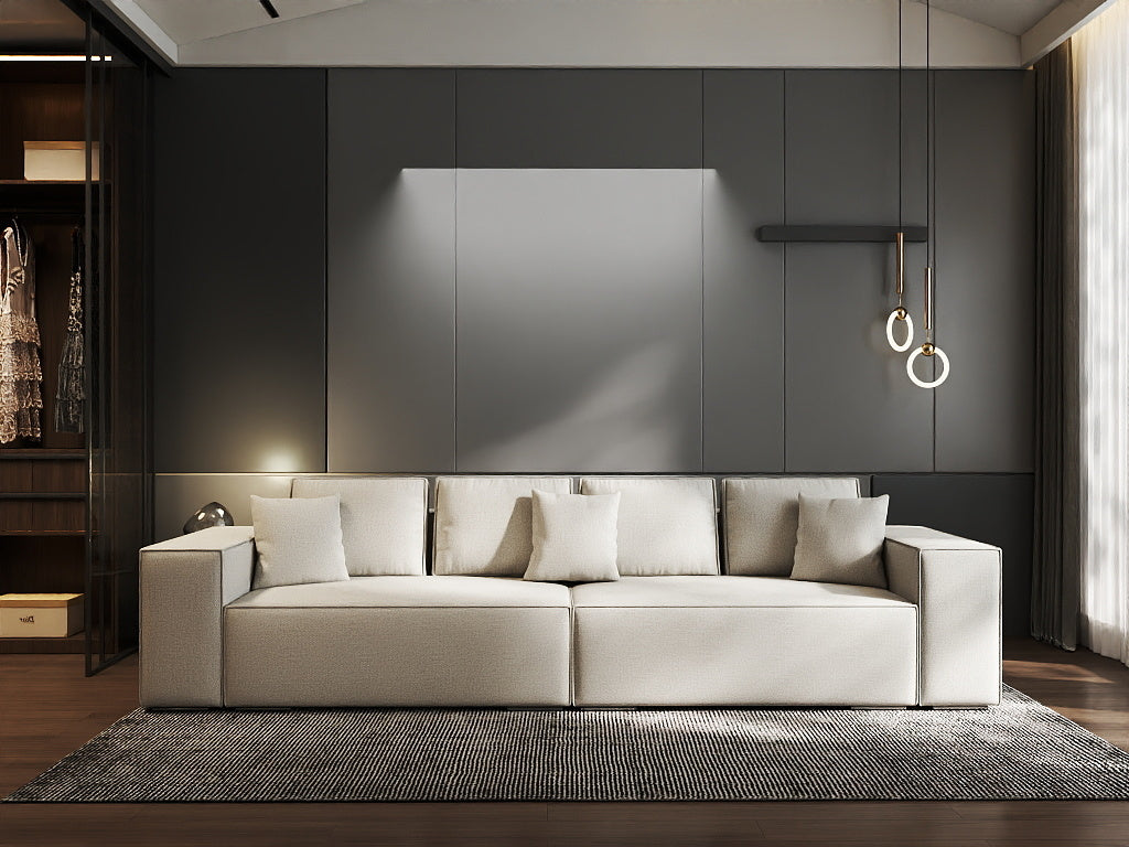 Canapea extensibilă dumonde cu ladă de depozitare si sezut confortabil din spuma HR, Dream Enjoy Bej 310x100 cm Fabrica