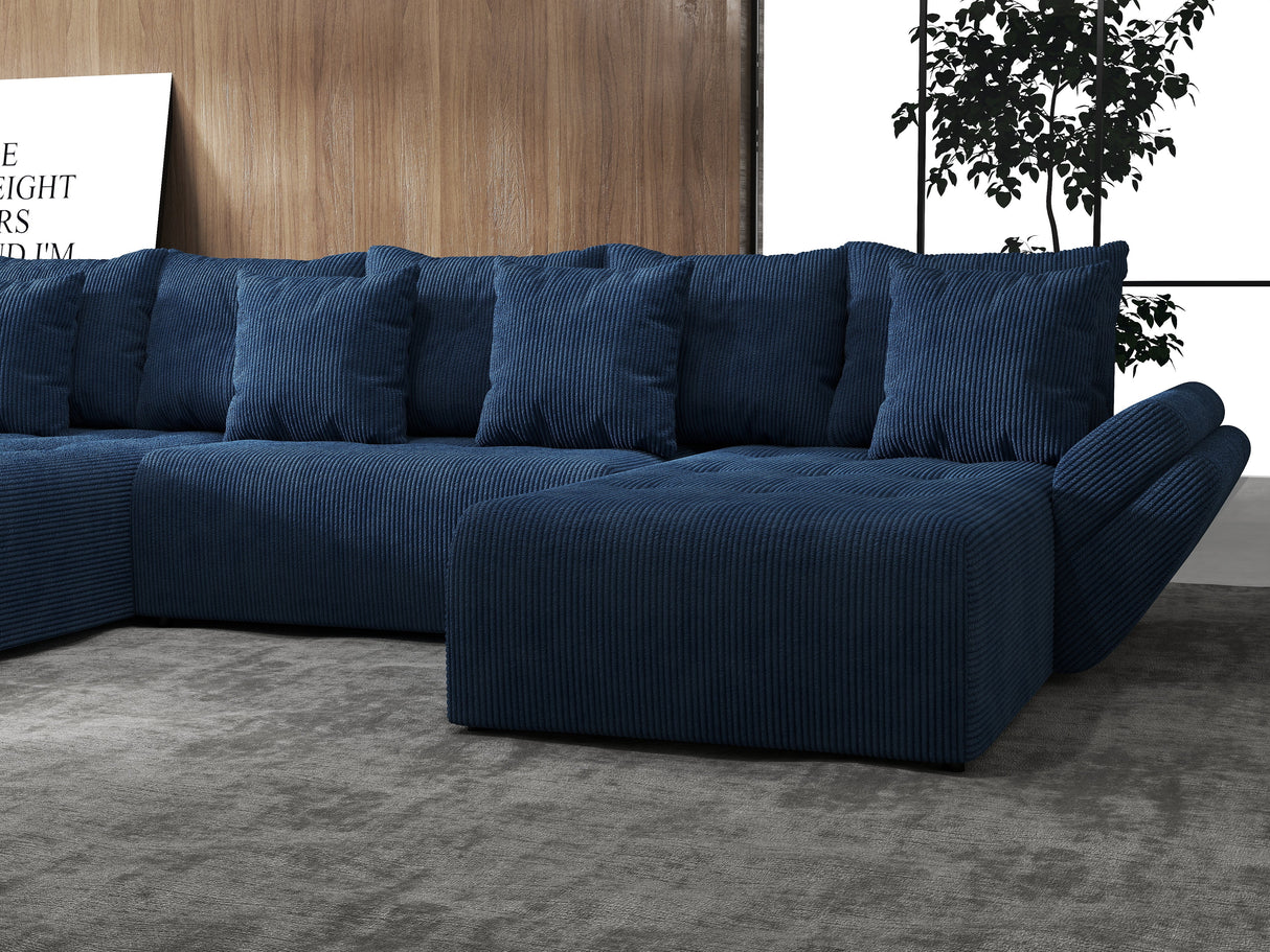 Colțar extensibil dumonde cu ladă de depozitare si sezut confortabil din spuma HR, Berlin U Zoom Bluemarin 380x180 cm Fabrica