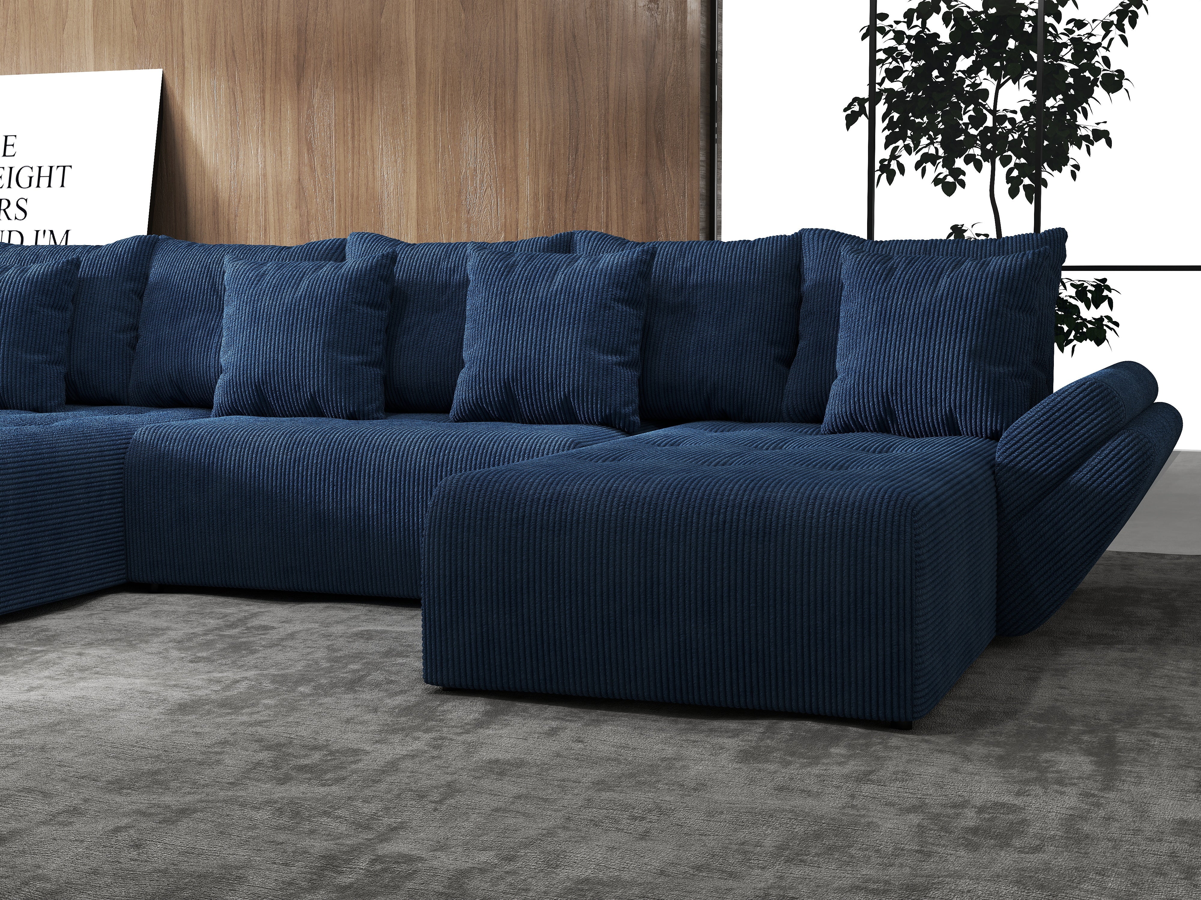 Colțar extensibil dumonde cu ladă de depozitare si sezut confortabil din spuma HR, Berlin U Zoom Bluemarin 380x180 cm Fabrica