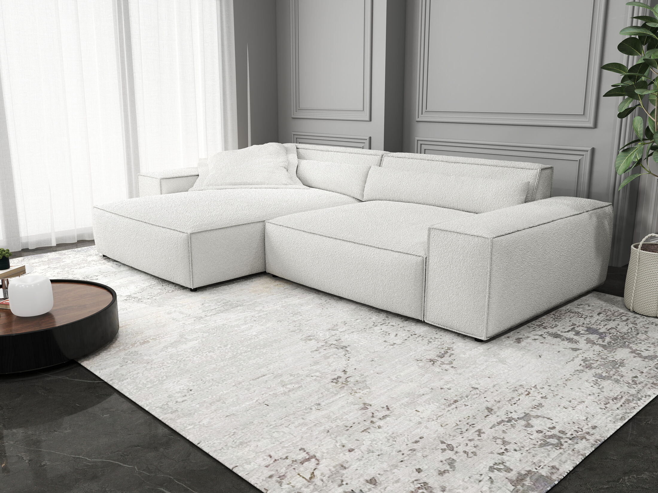 Colțar dumonde cu șezut confortabil din spumă HR, Marvelo Euphoria Alb 264x175 cm