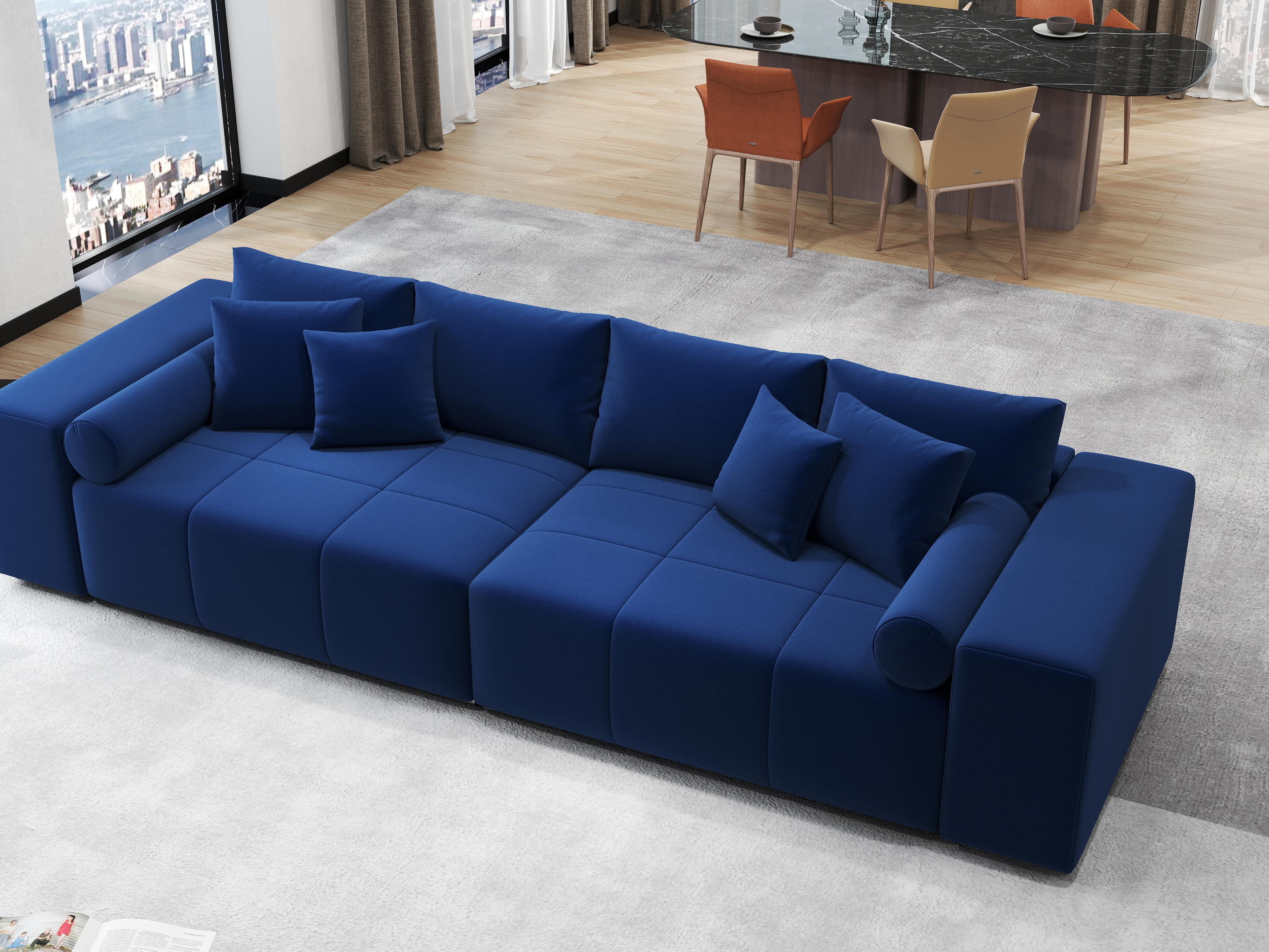 Canapea extensibilă dumonde cu ladă de depozitare si sezut confortabil din spuma HR, Marbela Royal Velvet Albastru XXL 295x100 cm fabrica