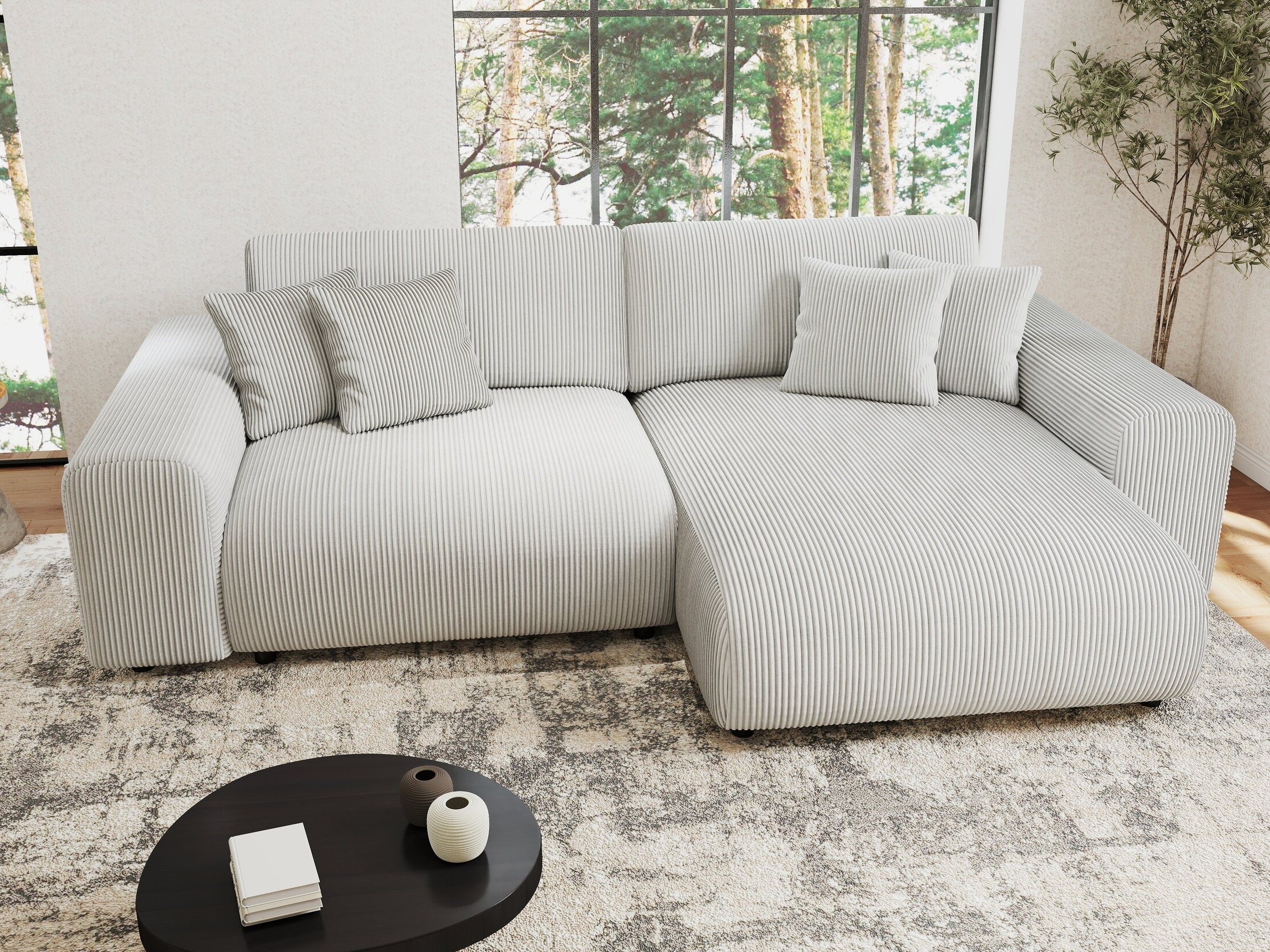 Colțar extensibil dumonde cu ladă de depozitare si sezut confortabil din spuma HR, Sarina Zoom Gri 255x168 cm II