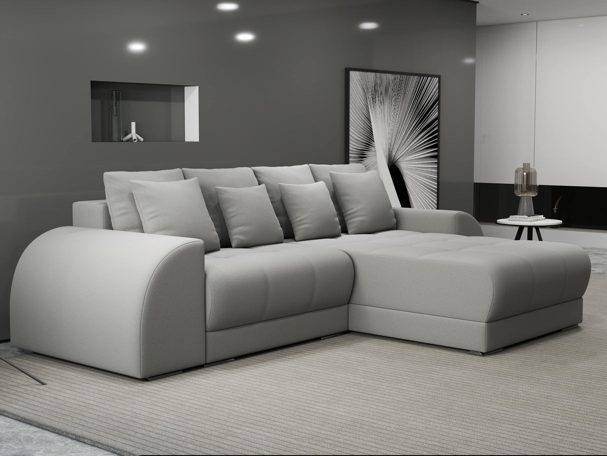 Colțar extensibil dumonde cu ladă de depozitare si sezut confortabil din spuma HR, Verona Royal Gri II 290x185 cm Fabrica