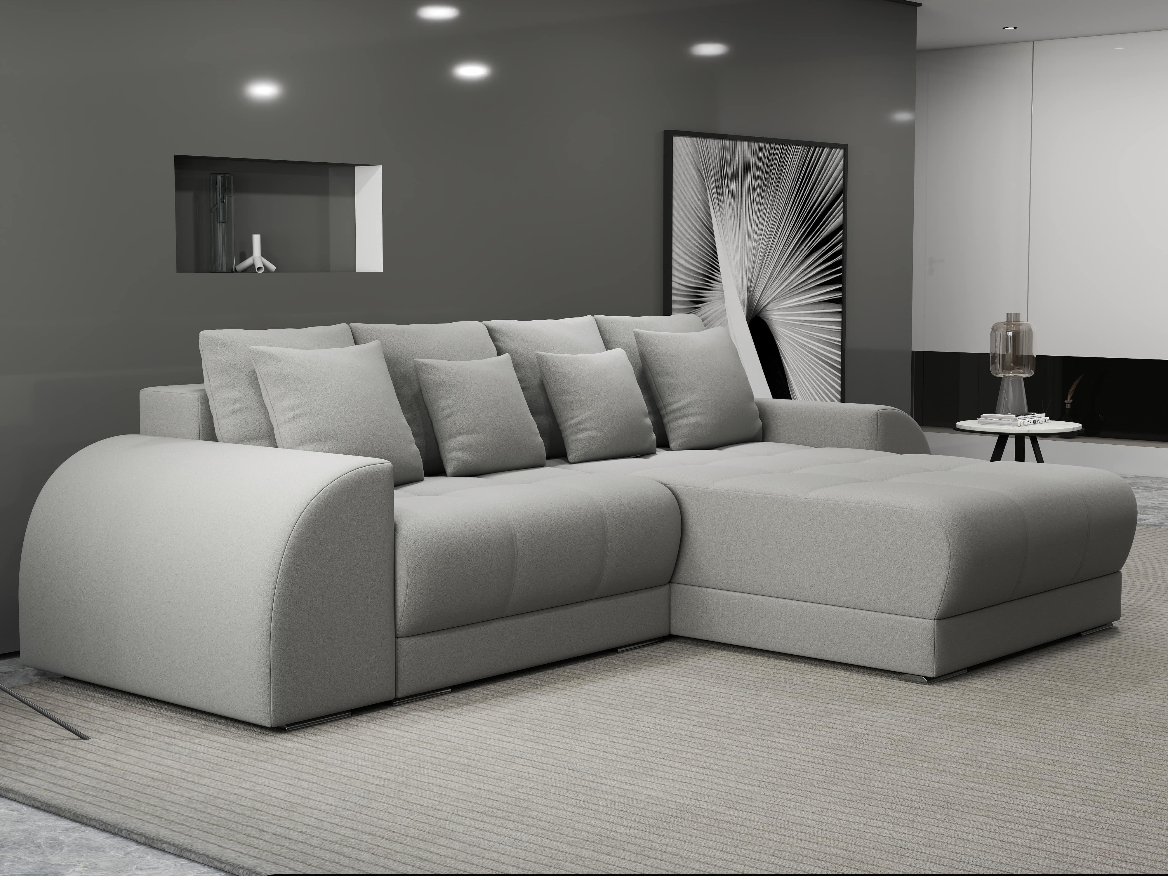 Colțar extensibil dumonde cu ladă de depozitare si sezut confortabil din spuma HR, Verona Royal Gri II 290x185 cm Fabrica