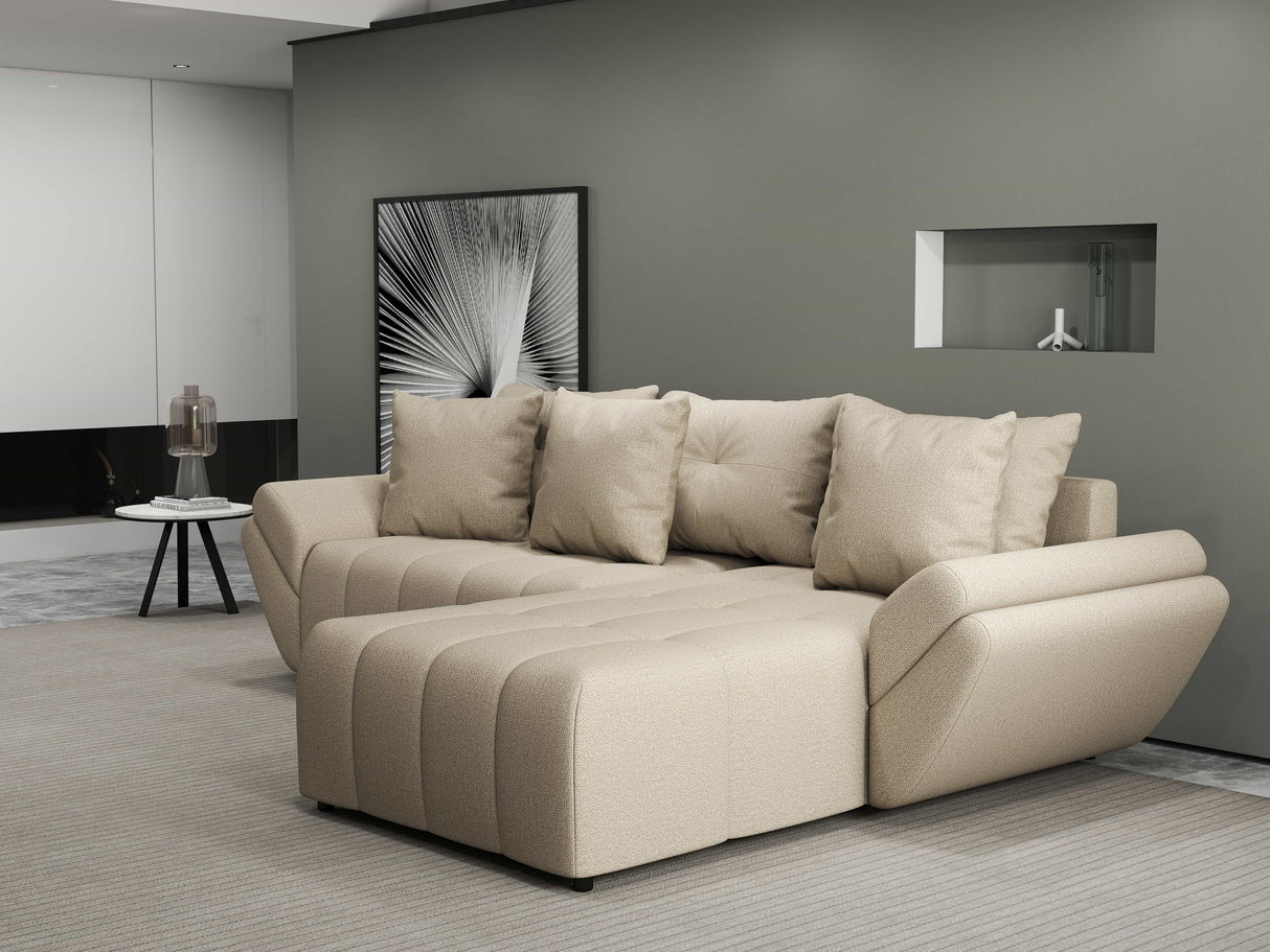 Colțar extensibil dumonde cu ladă de depozitare si sezut confortabil din spuma HR, Berlin Enjoy Beige 280x185 cm II Fabrica