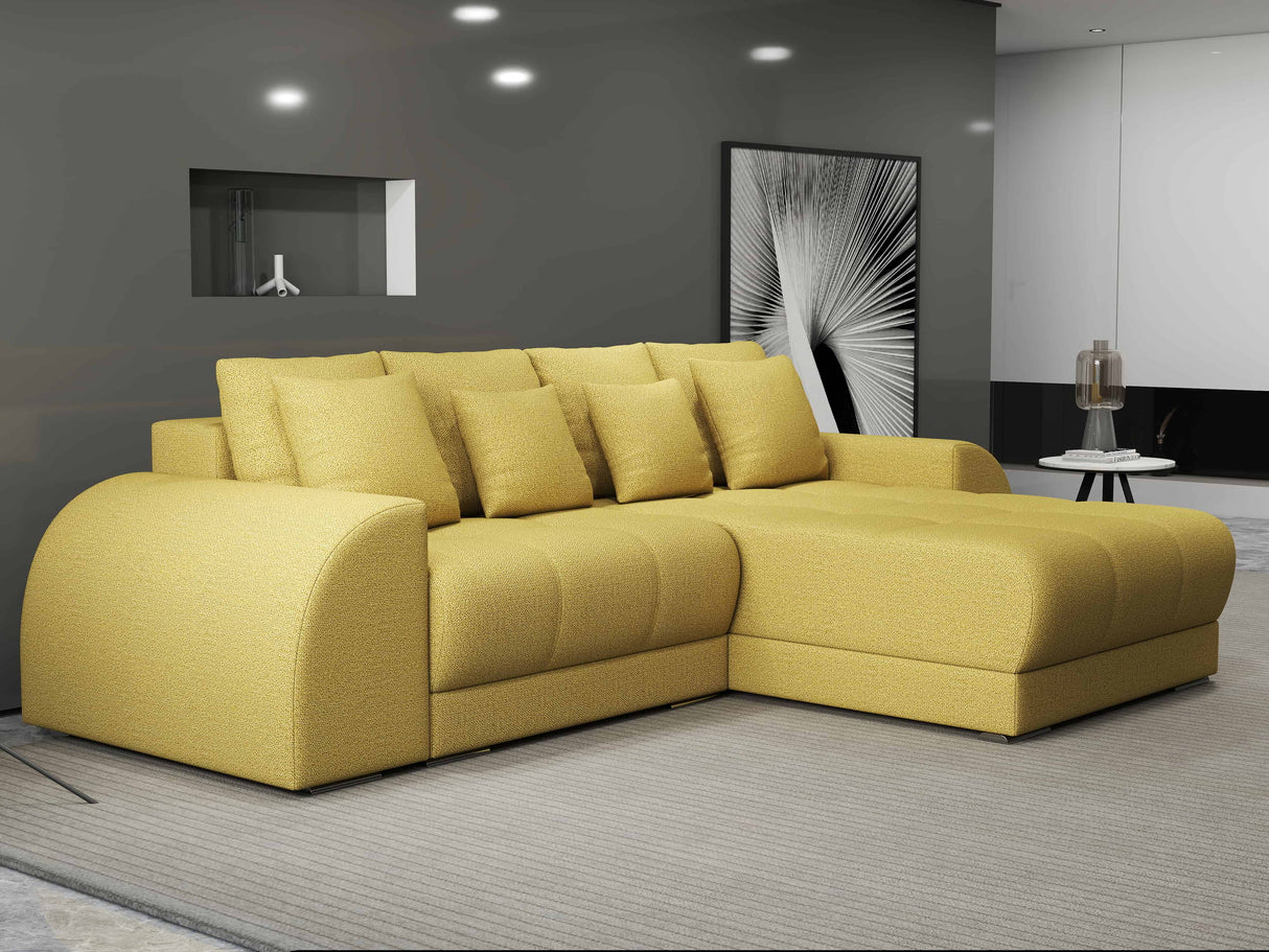 Colțar extensibil dumonde cu ladă de depozitare si sezut confortabil din spuma HR, Verona Enjoy Melon II 290x185 cm Fabrica