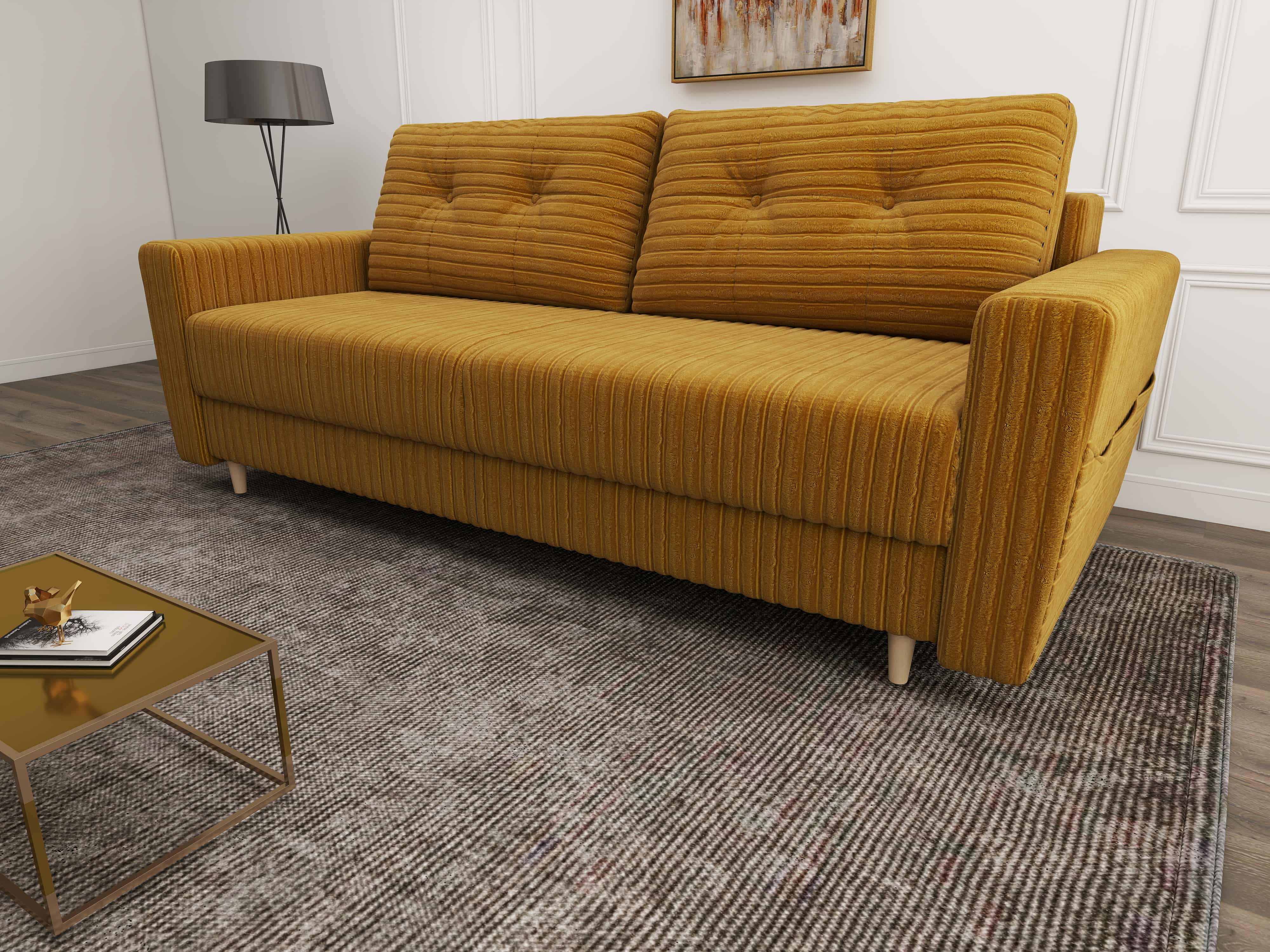 Canapea extensibilă dumonde cu ladă de depozitare si sezut confortabil din spuma HR, Summer Ambience Mustar 225x100 cm