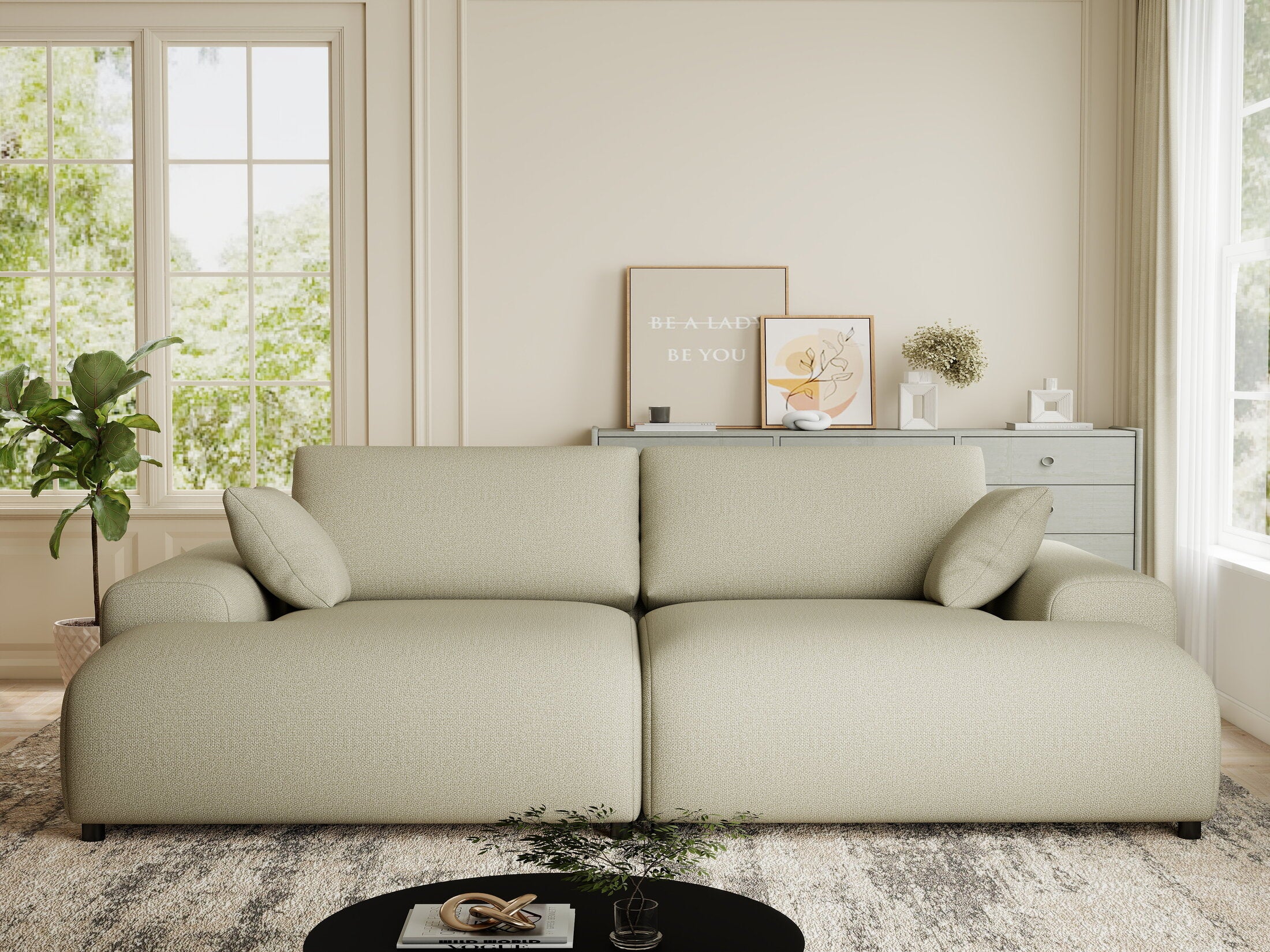 Canapea dumonde cu sezut confortabil din spuma HR, Hudson Enjoy Bej 237x144 cm